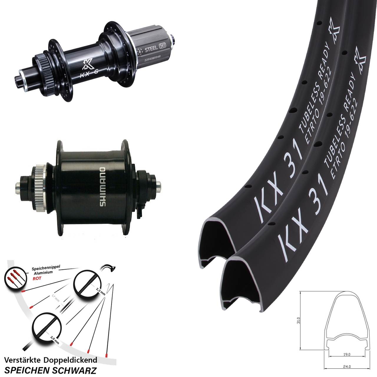 Disc Laufradsatz 28 Zoll KX-GS 31 verstärkt Shimano DH-UR700-3D 8-12 fach HG QR