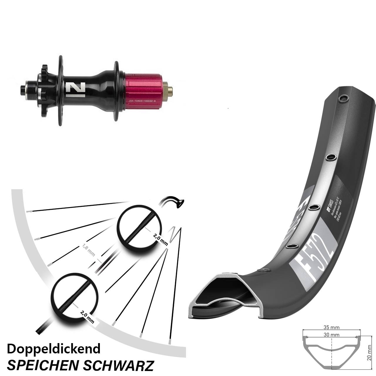 Hinterrad 6-Loch 650B DT Swiss F 572 Novatec Superlight 8-12 fach HG für Schnellspanner