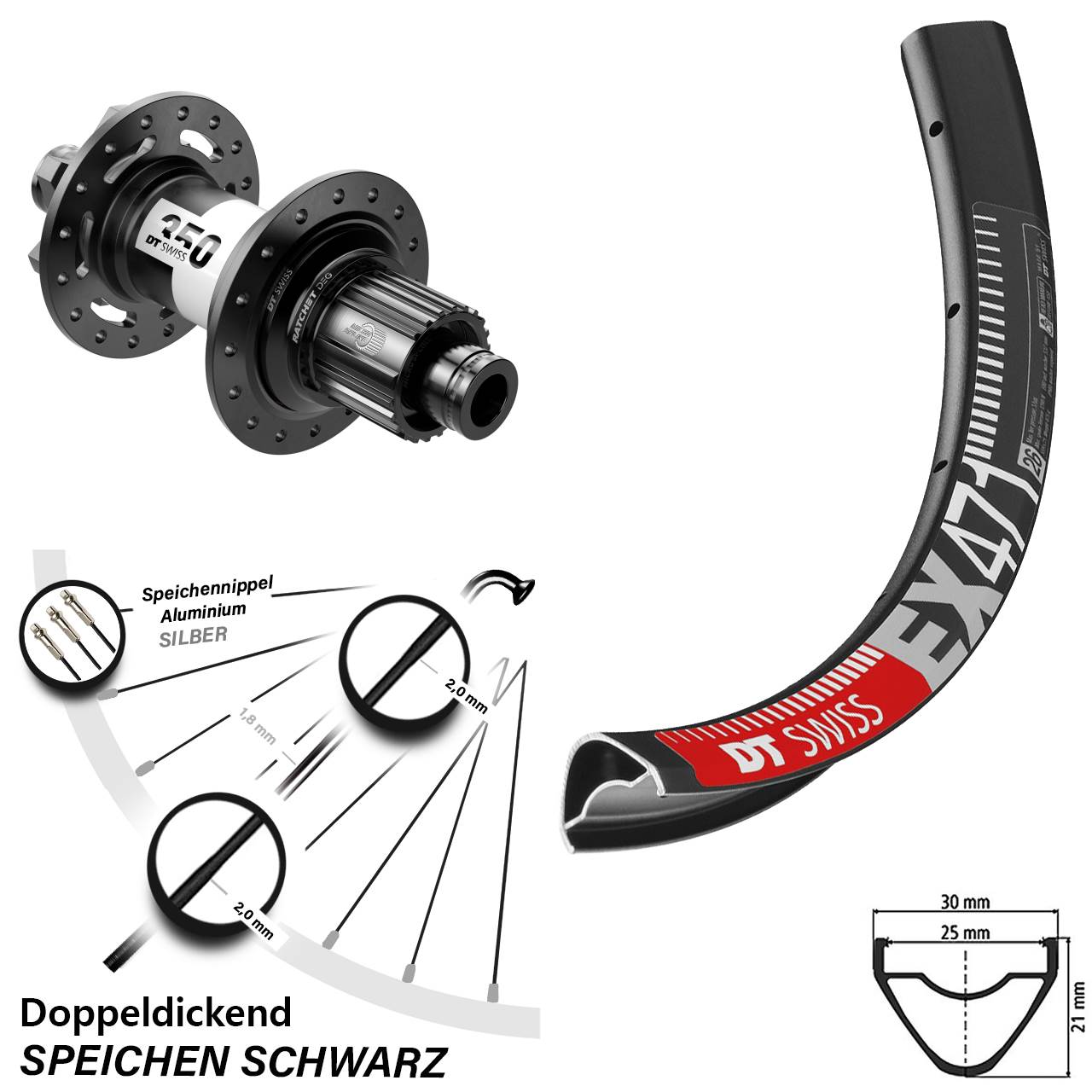 DT Swiss EX471-350 DEG72 650B 6-Loch Hinterrad 12x148 Micro Spline