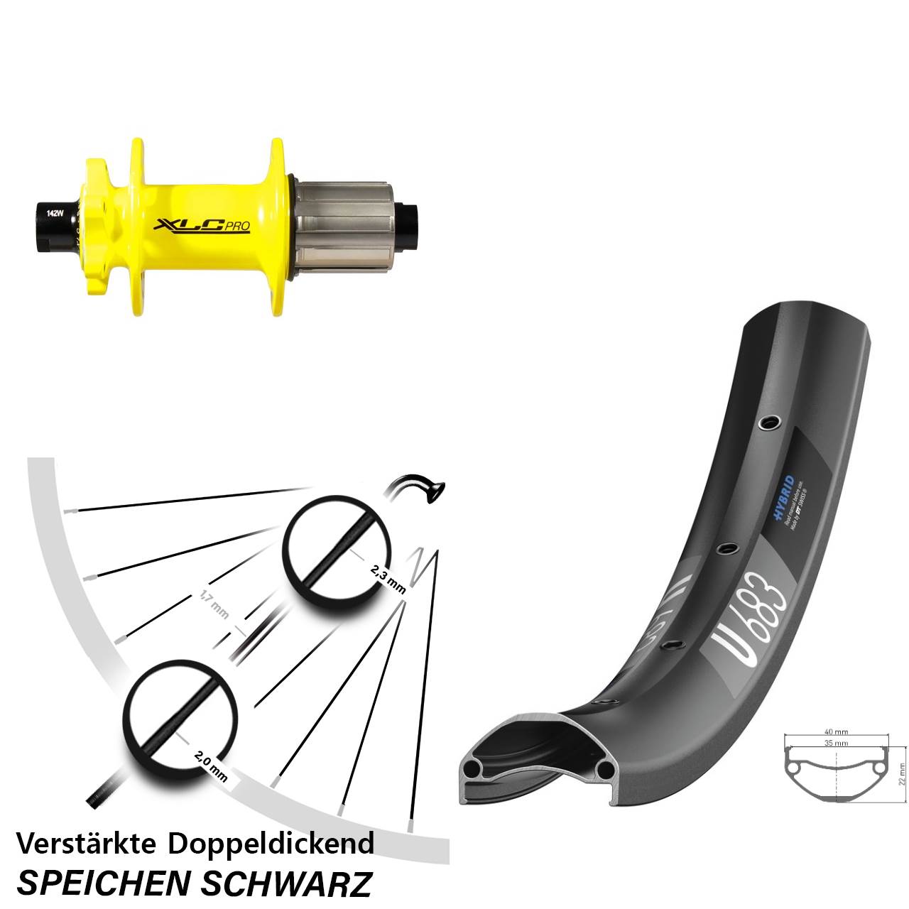 Disc Laufrad 12x142 27,5 Zoll DT Swiss U683 XLC gelb 8-11 fach