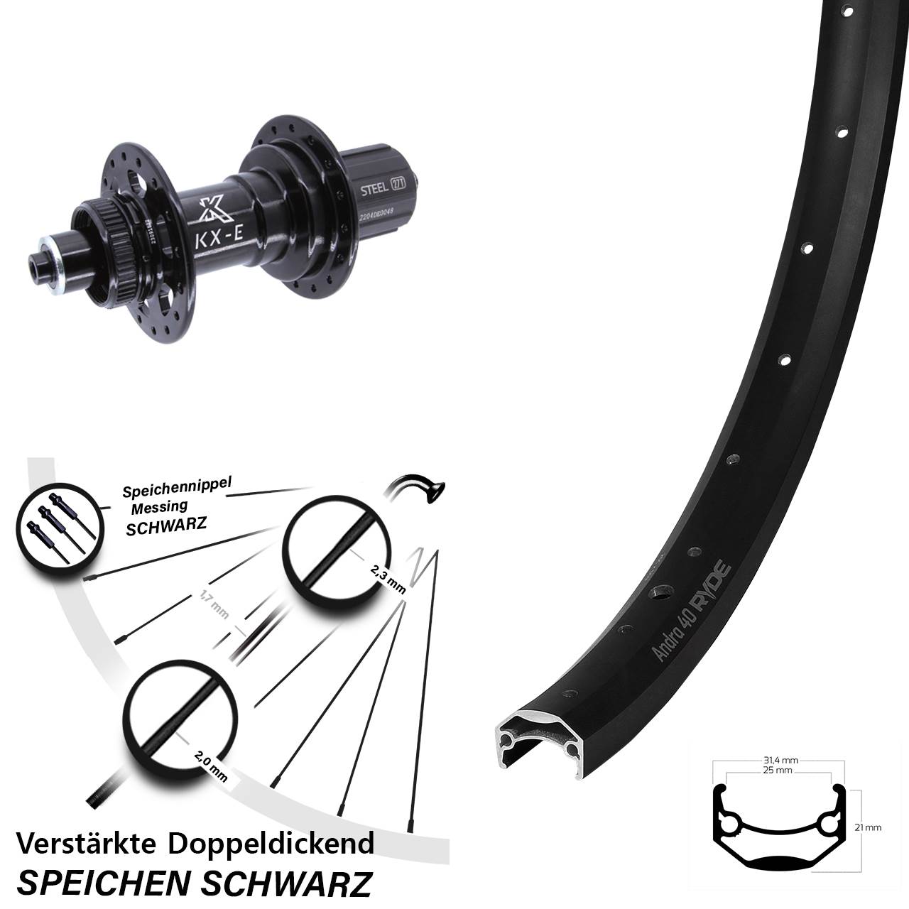 Laufrad QR 28 Zoll Ryde Andra 40 Disc KX-E 8-12 fach HG
