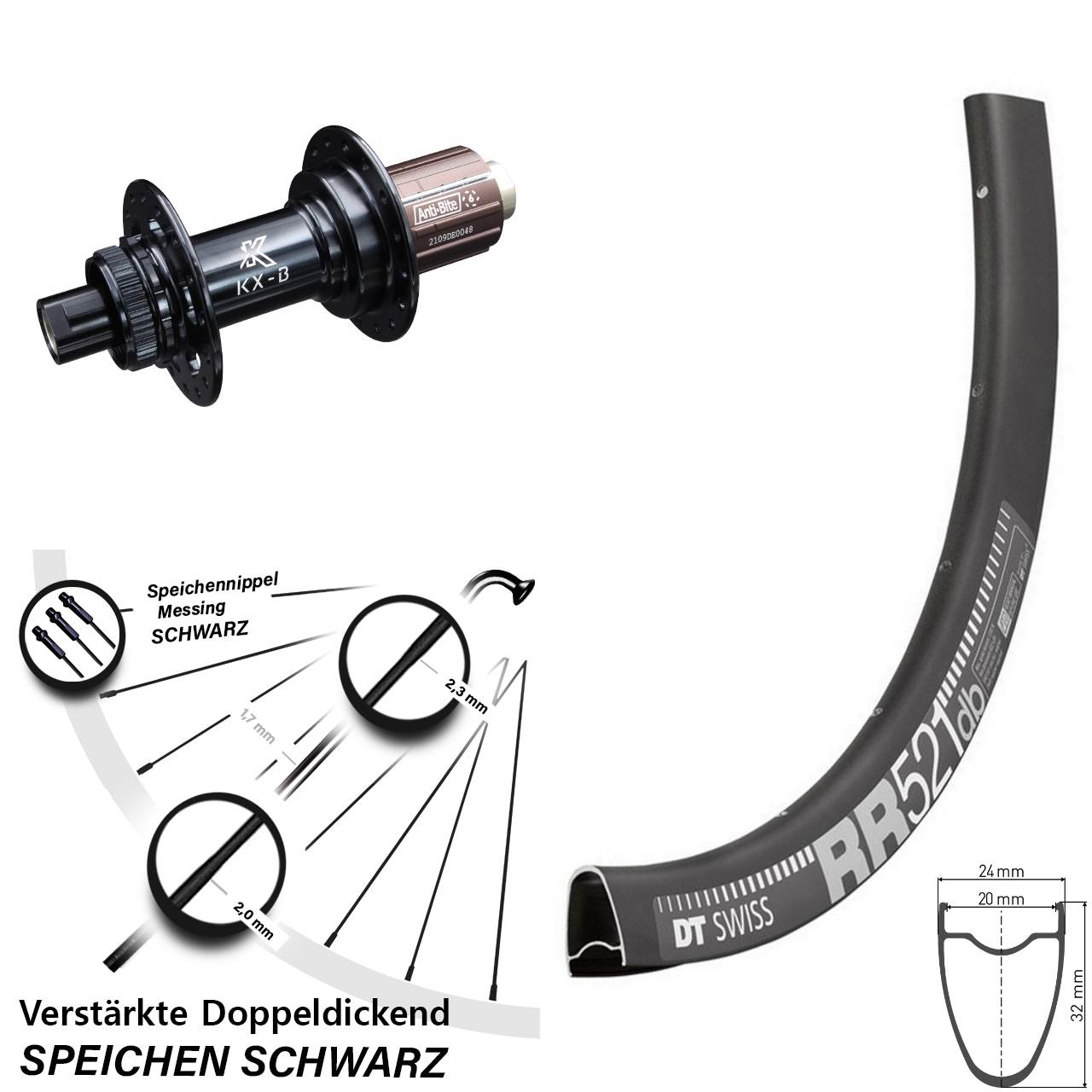 Hinterrad Centerlock 28 Zoll DT Swiss RR 521 KX-B 8-12 fach 12x148 Boost
