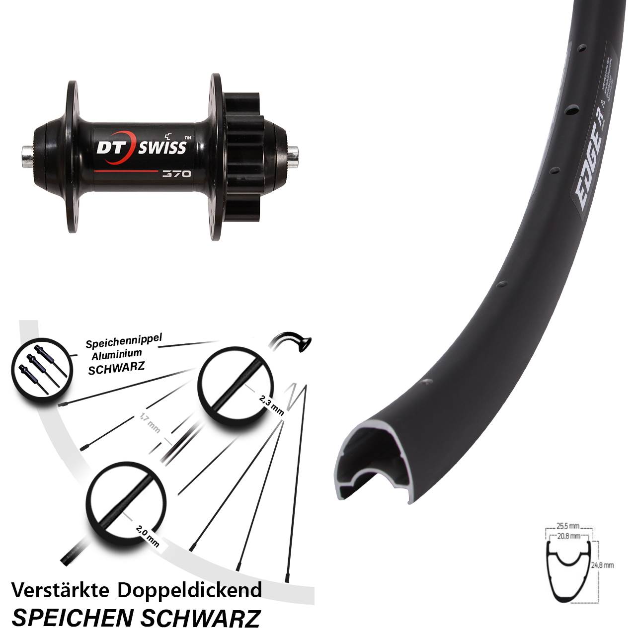 Ryde Edge R25 OS Vorderrad 28 Zoll DT Swiss 370 Schnellspanner 24 Speichen Road Disc