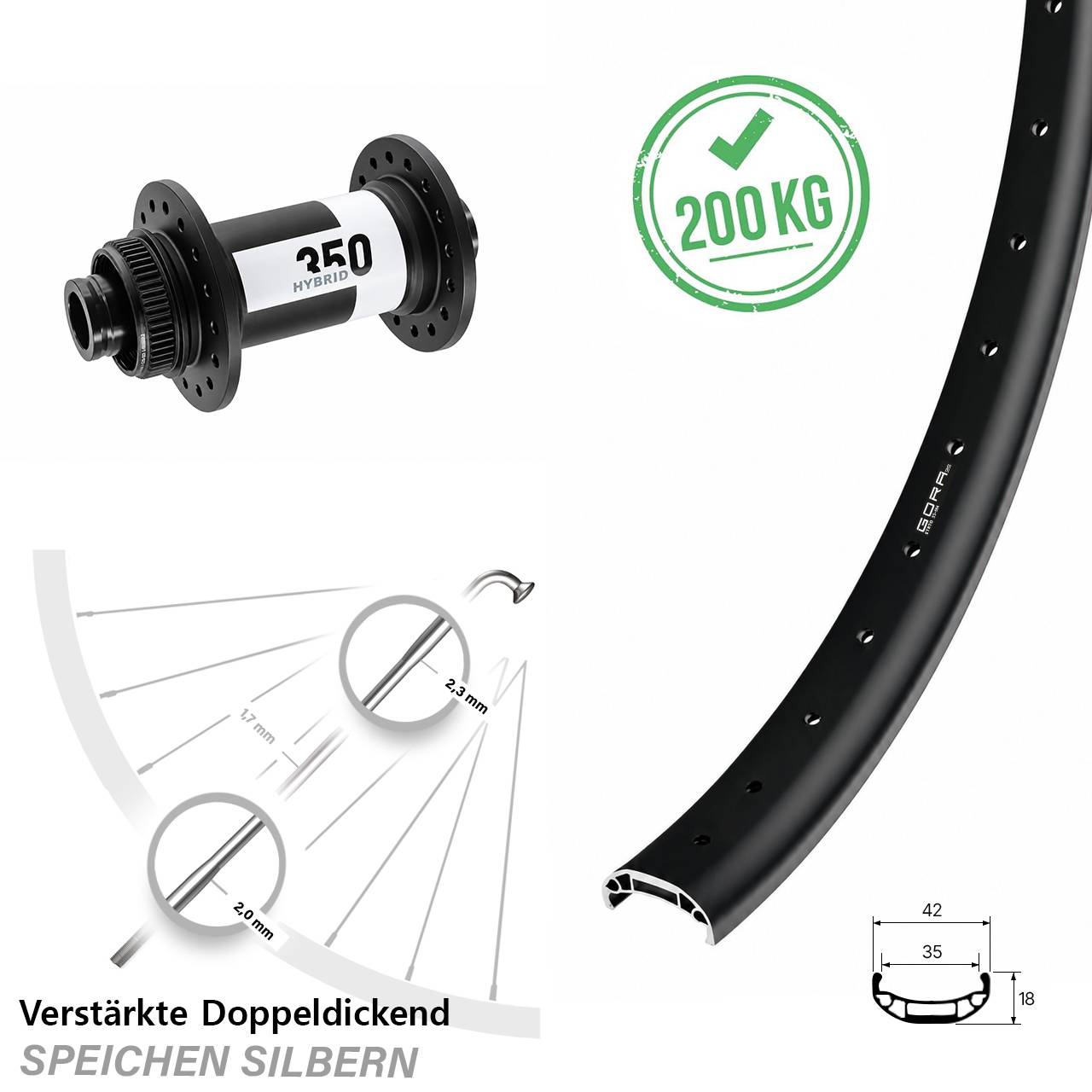 Boost Centerlock Vorderrad 15x110 27,5 Zoll Gora 35 Heavy Duty DT Swiss 350 Hybrid