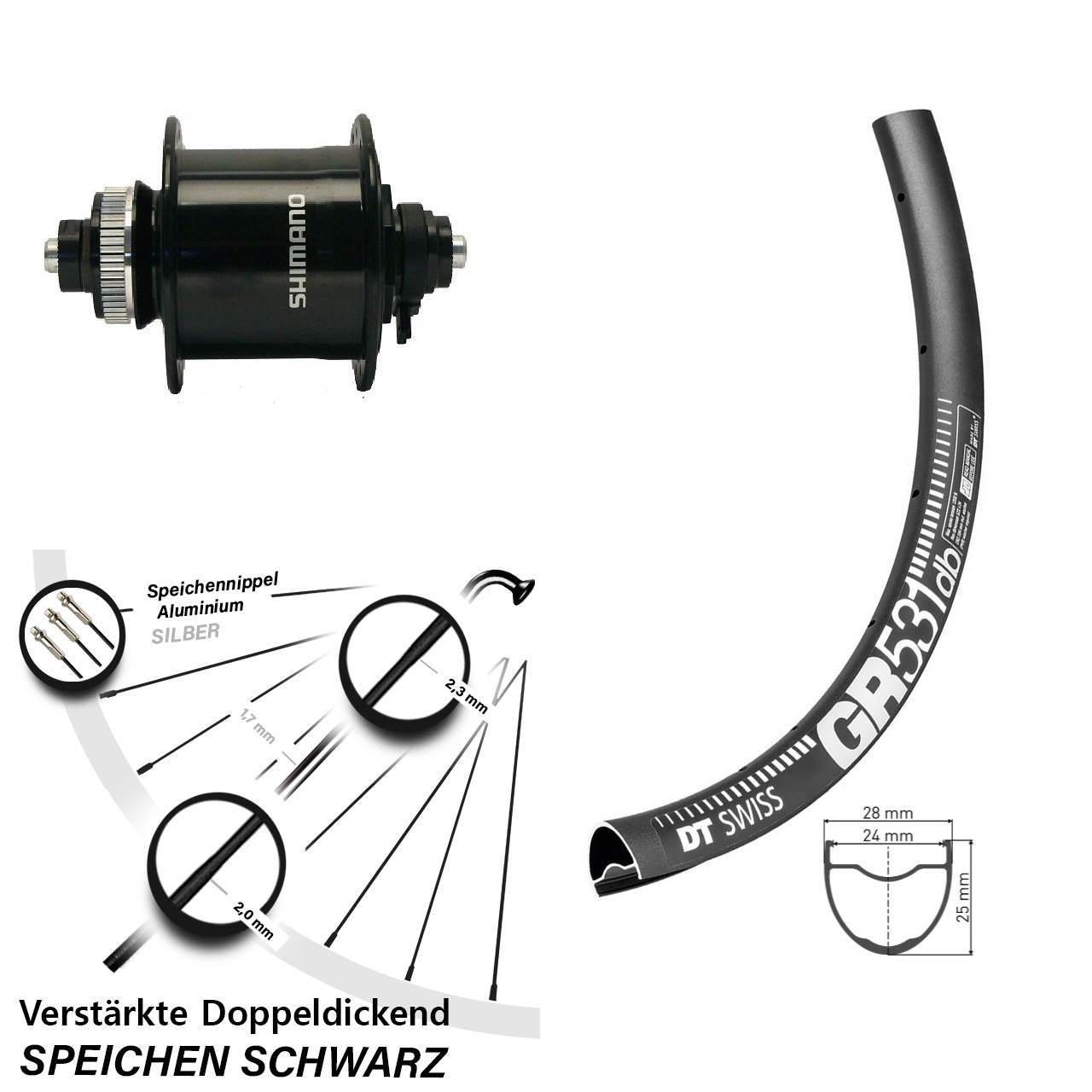 Nabendynamolaufrad Shimano DH-UR700 DT Swiss GR 531 DB Disc 27,5 Zoll
