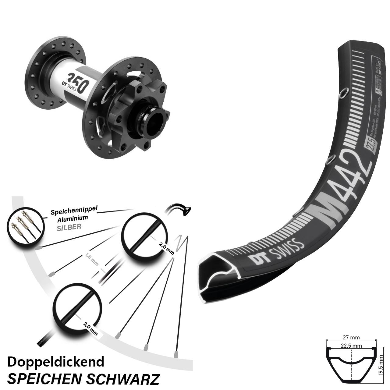 Disc Vorderrad 28 Zoll DT Swiss M 442 DT Swiss 350 15x110 Boost