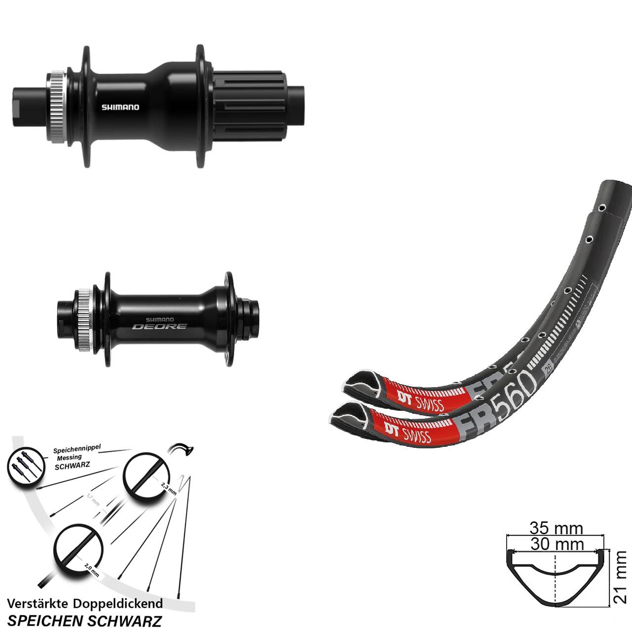 DT Swiss FR560 Shimano FH-TC500 Boost HB-M6010-B 26 Zoll Laufradsatz Centerlock