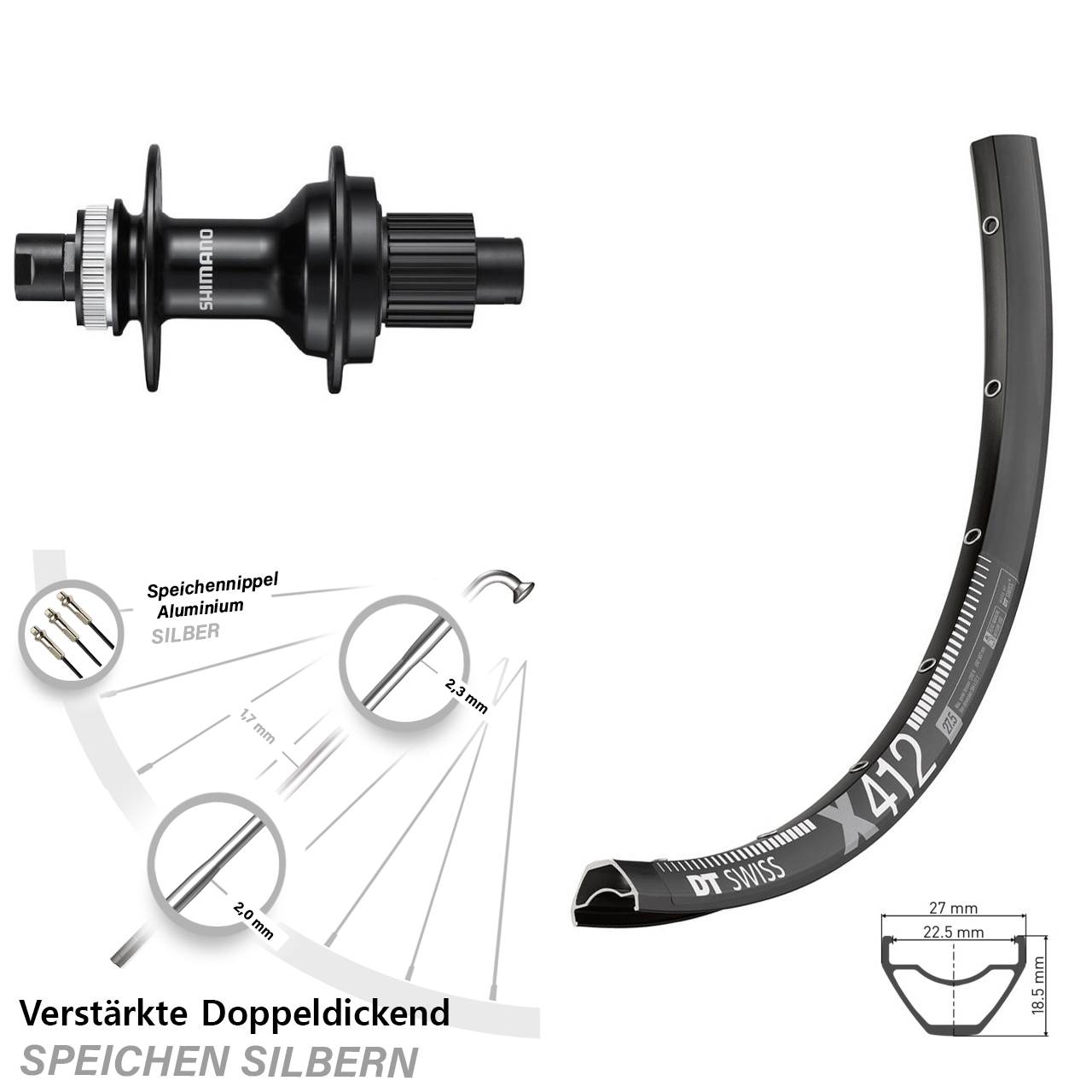 29 Zoll DT Swiss X412 Shimano FH-MT510 Hinterrad Centerlock 12x142 Micro Spline