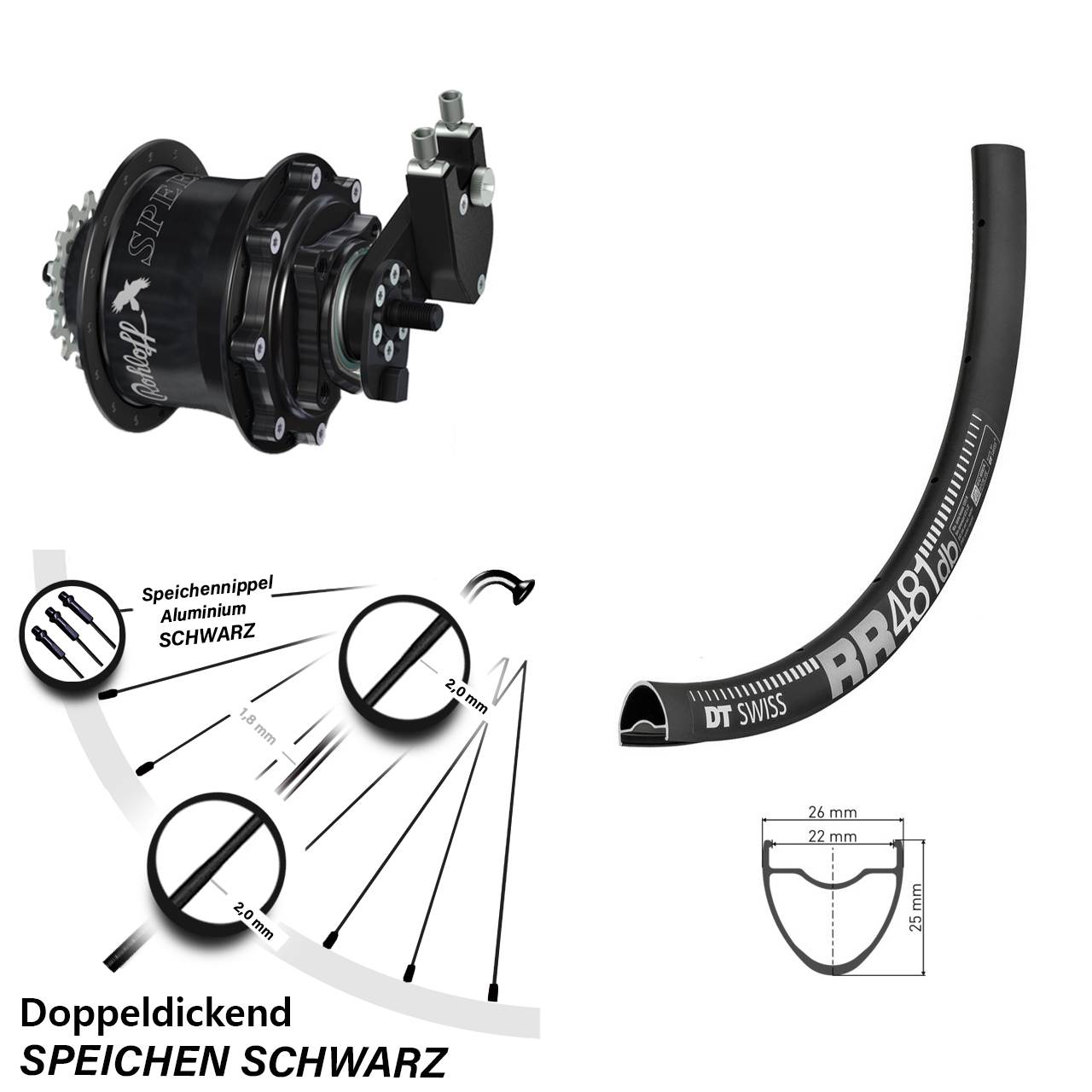 Hinterrad 28 Zoll DT Swiss RR 481 Disc Rohloff Speedhub 500/14 TS DB OEM Tandem schwarz