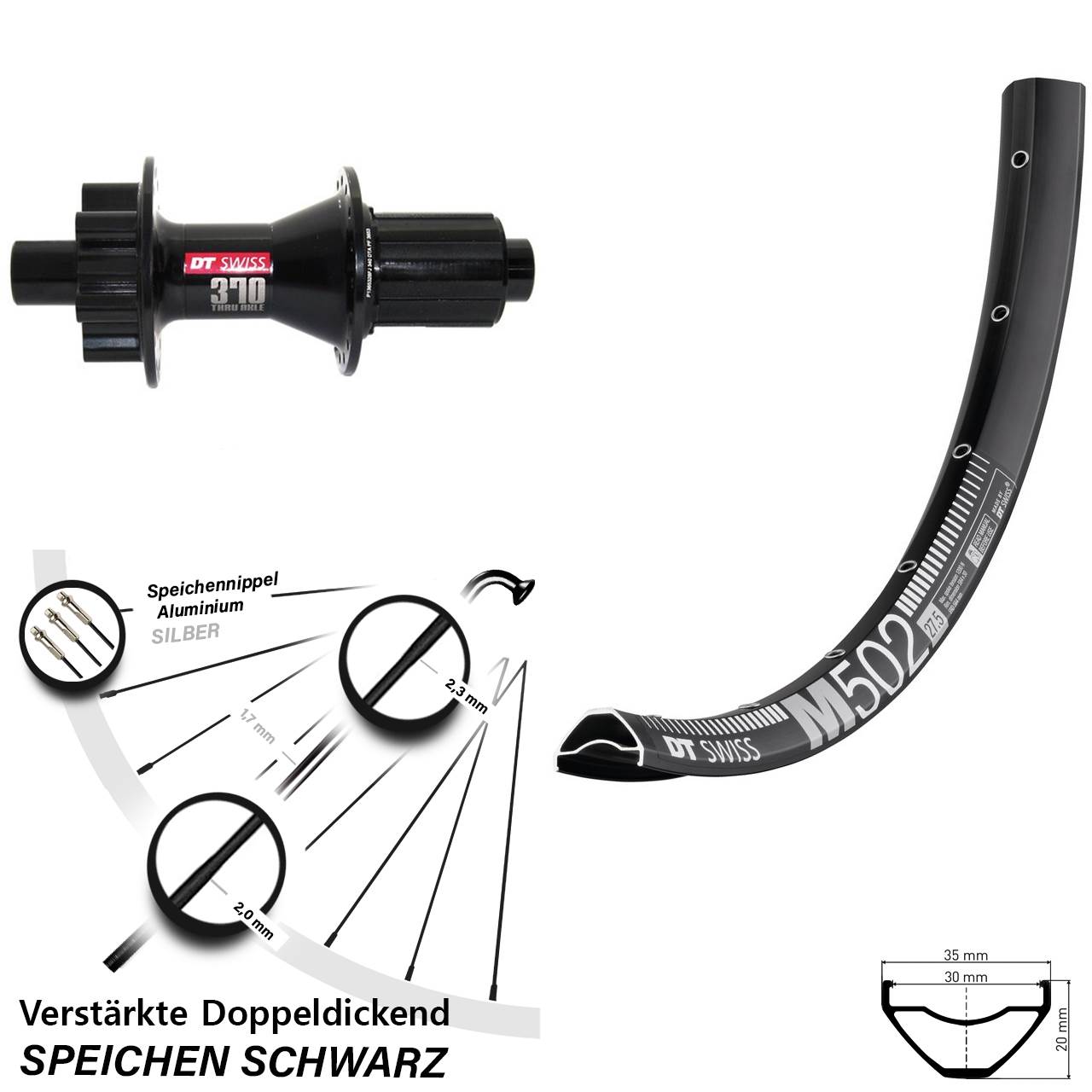 Hinterrad 6-Loch 12x142 27,5 Zoll DT Swiss M502-370 8-11 fach