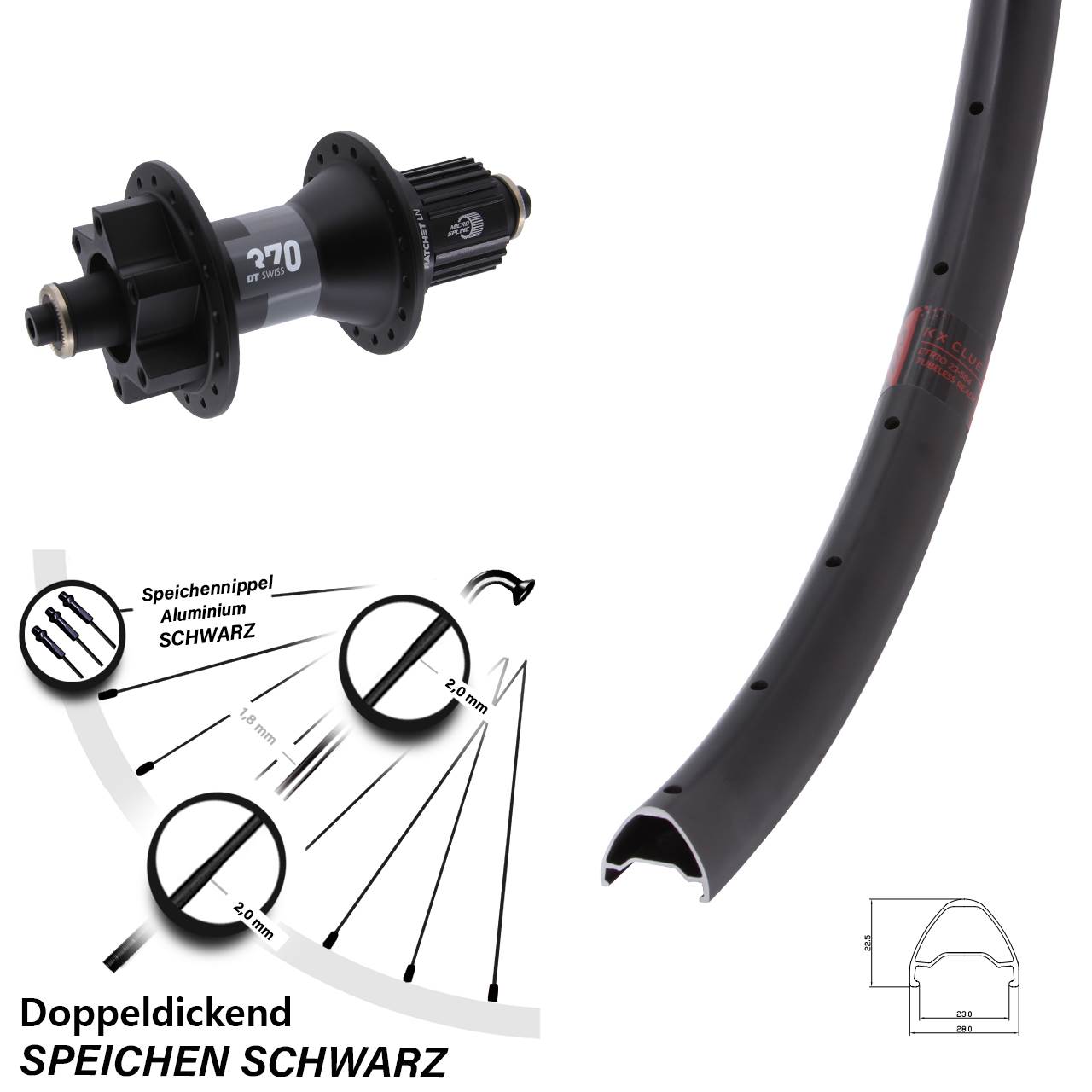 Disc Hinterrad 28-29 Zoll KX Clue DT Swiss 370 Micro Spline QR