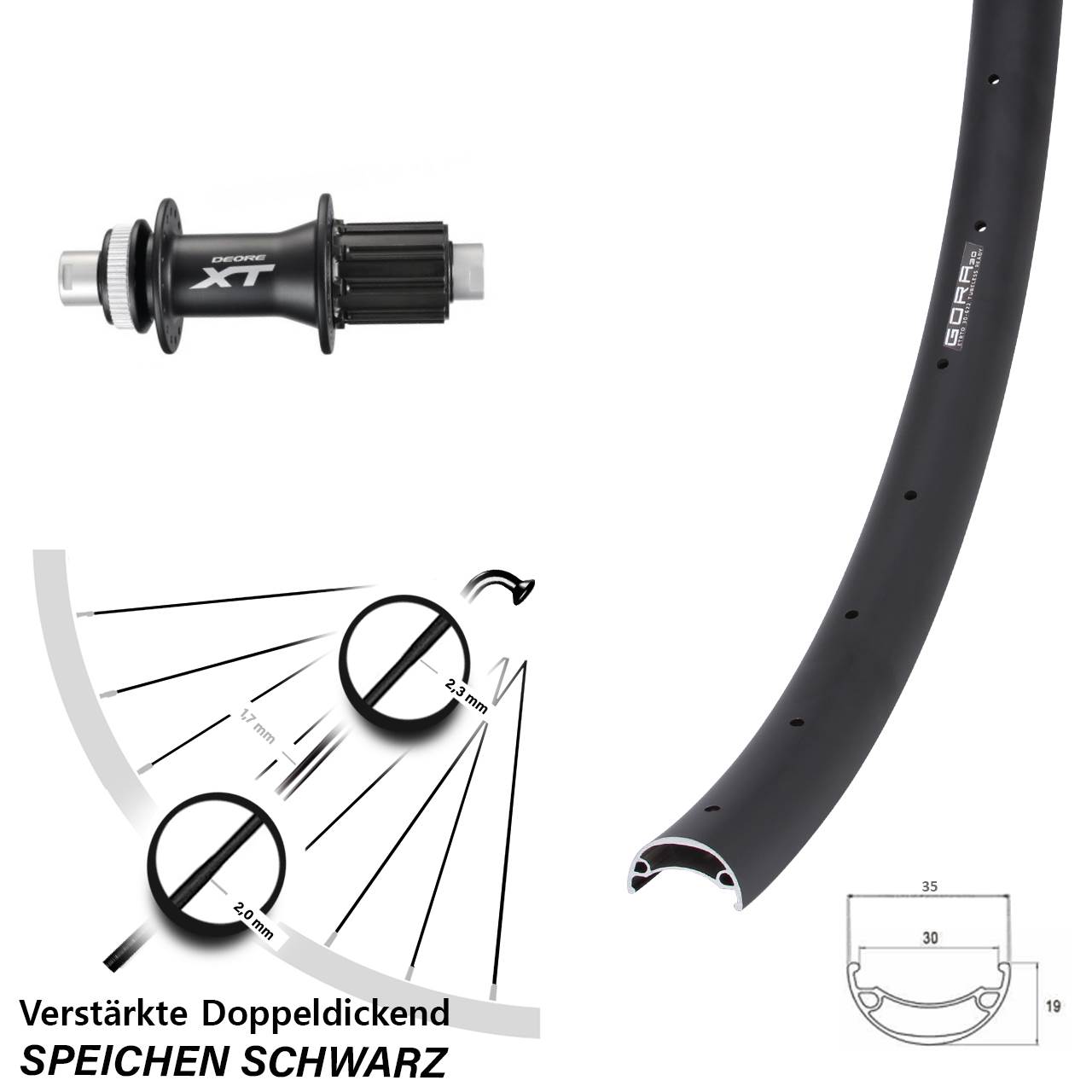 Disc Hinterrad 26 Zoll Gora 30 Shimano XT 8-11 fach 12x142