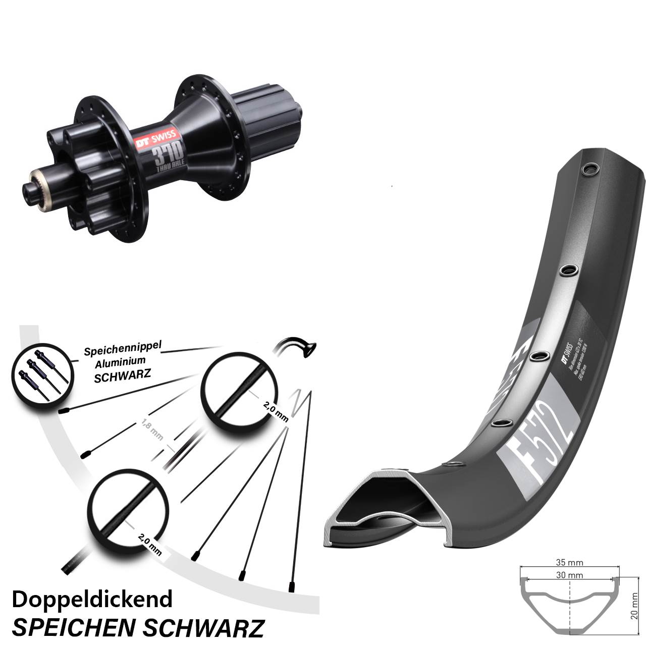 Disc Hinterrad für Schnellspanner 29 Zoll DT Swiss F572-370 Hybrid 8-11 fach