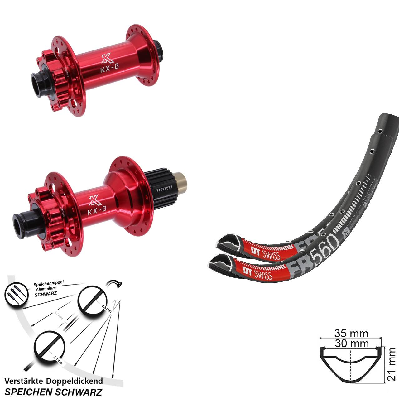 6-Loch Laufradsatz 15x110 12x148 26 Zoll DT Swiss FR 560 KX-B rot Shimano Micro Spline