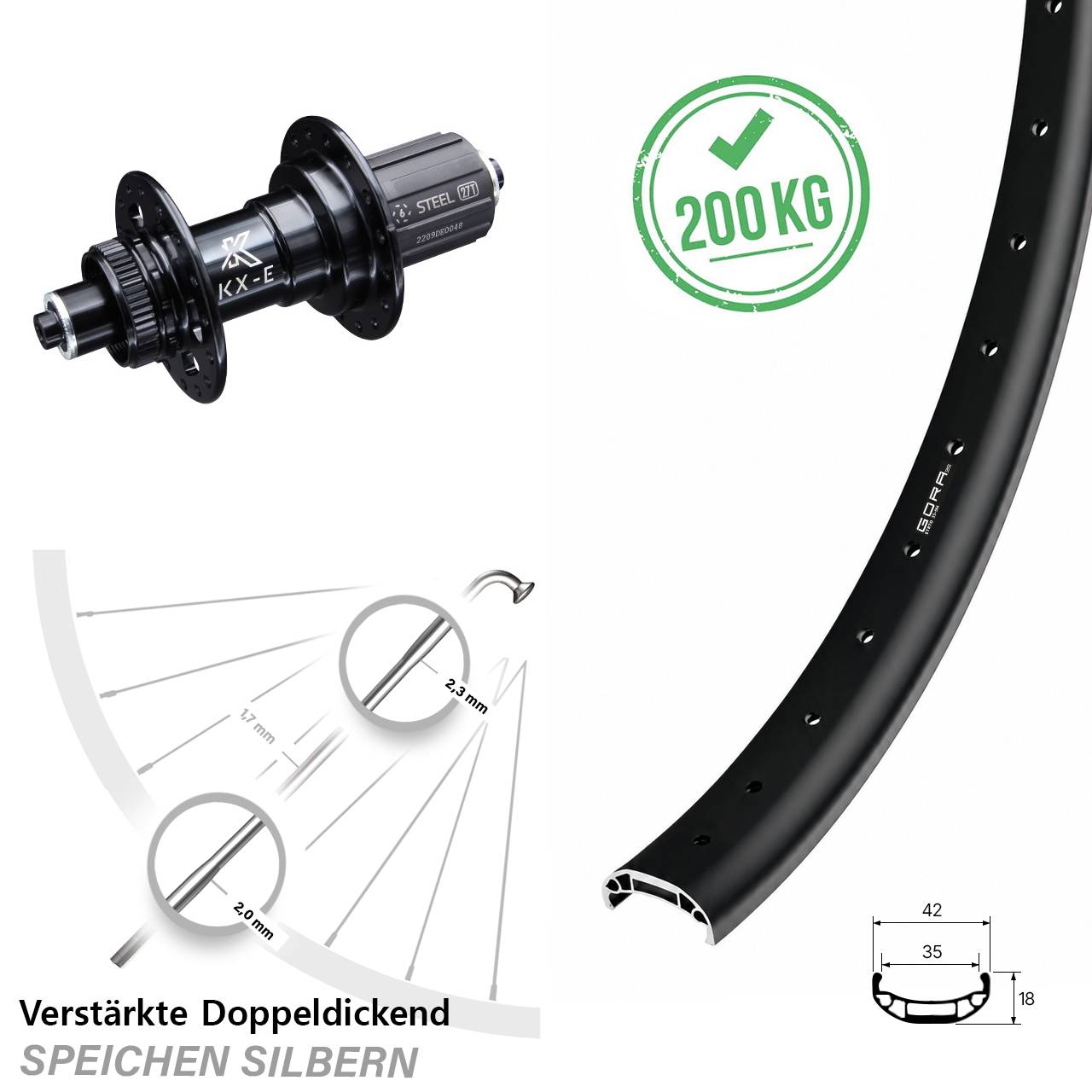Centerlock Hinterrad 27,5 Zoll Gora 35 Heavy Duty KX-E 8-12 fach HG QR