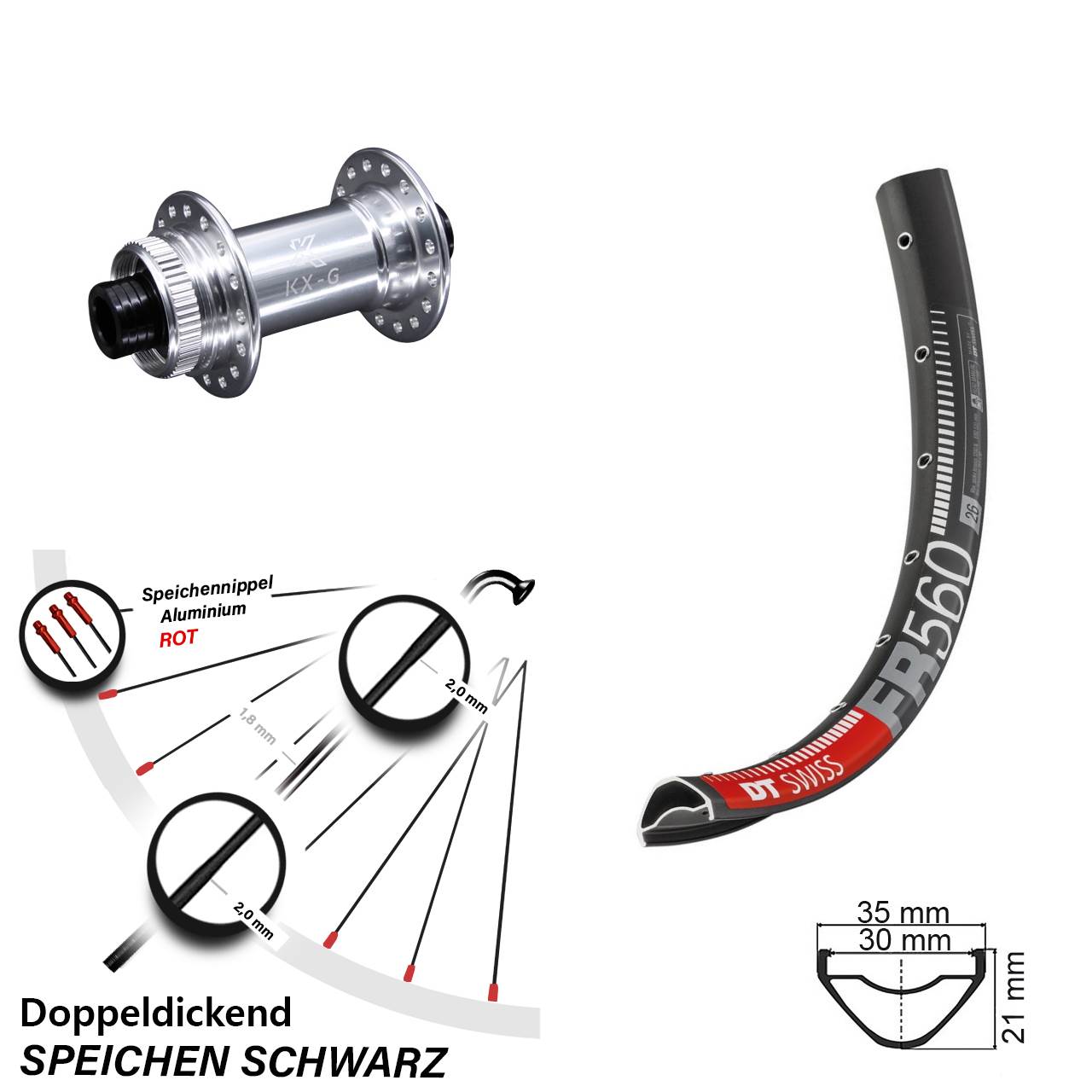 26 Zoll DT Swiss FR 560 KX-G Vorderrad Centerlock 15x100