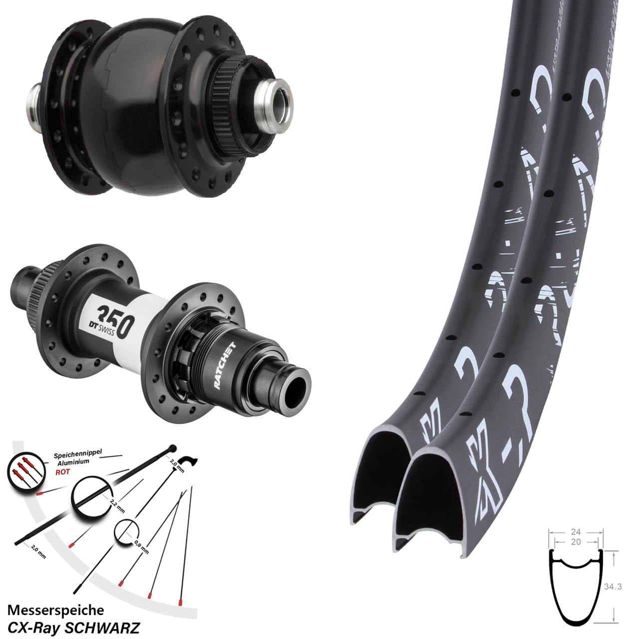 KX-R Road DT Swiss 350 SONdelux 28 Zoll Laufradsatz Centerlock 12x100/142 CX-Ray XDR
