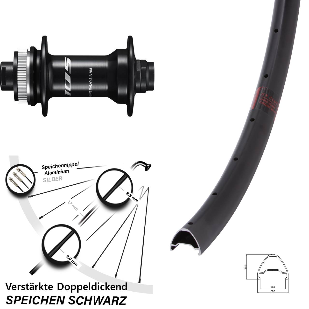 Vorderrad Centerlock 27,5 Zoll KX Clue Shimano 105 12x100