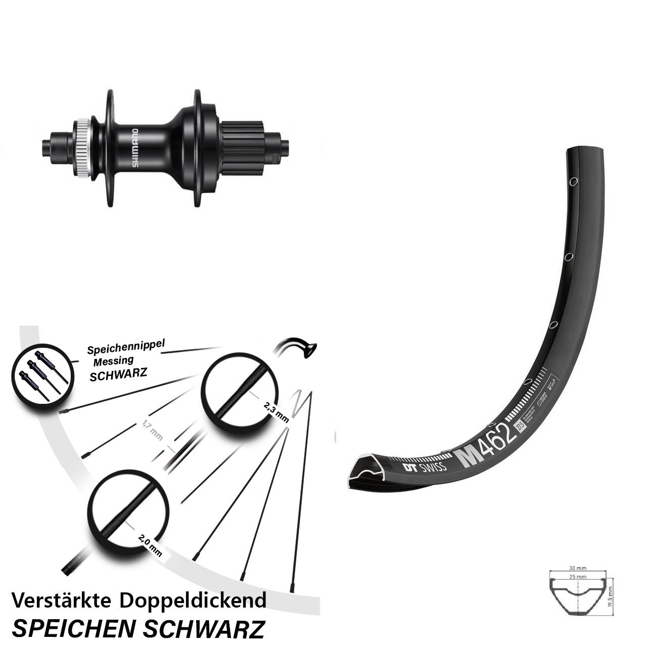 DT Swiss M 462 Shimano FH-MT500 27,5 Zoll Centerlock Hinterrad QR Micro Spline