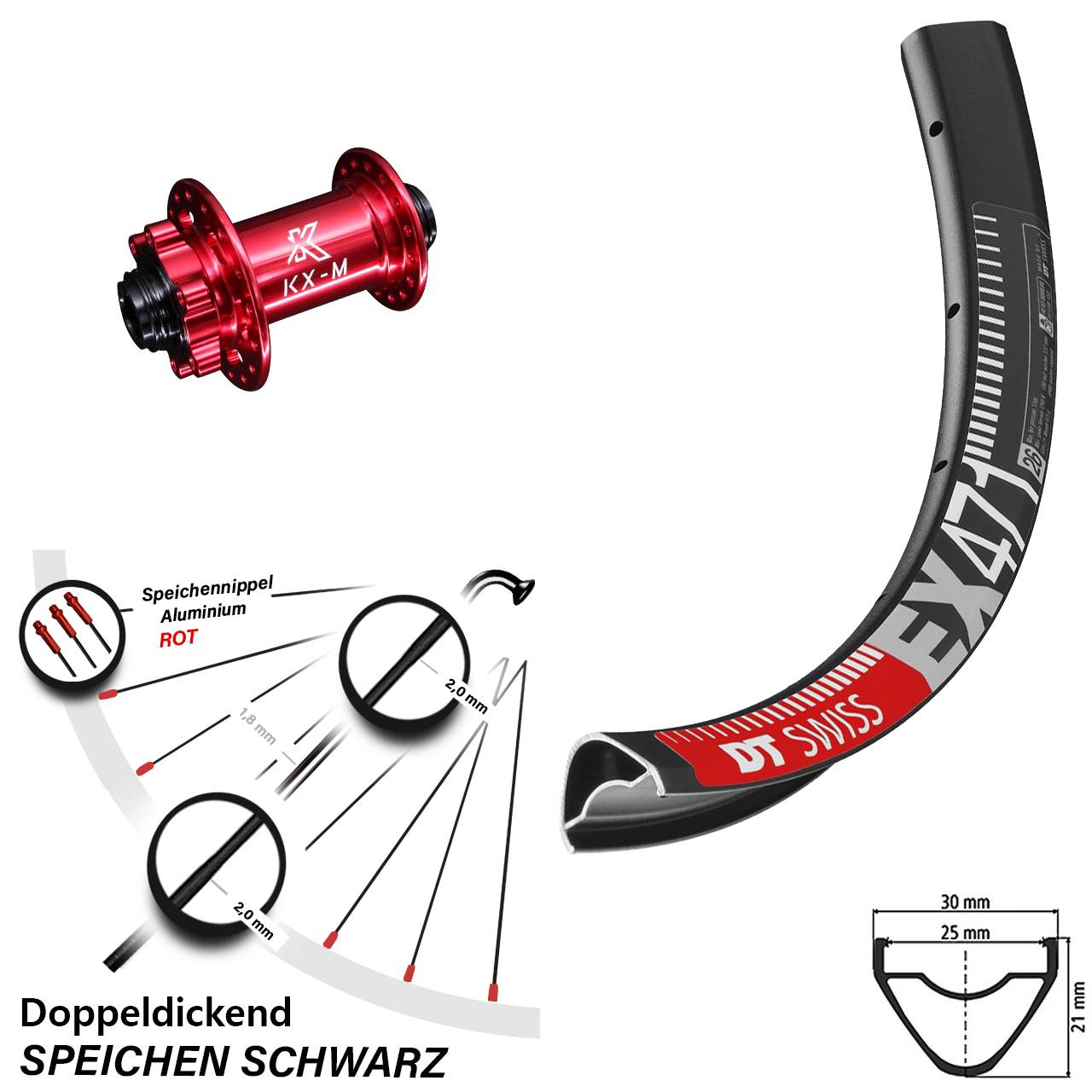 DT Swiss EX 471 KX-M rot 650B 6-Loch Vorderrad 15x100