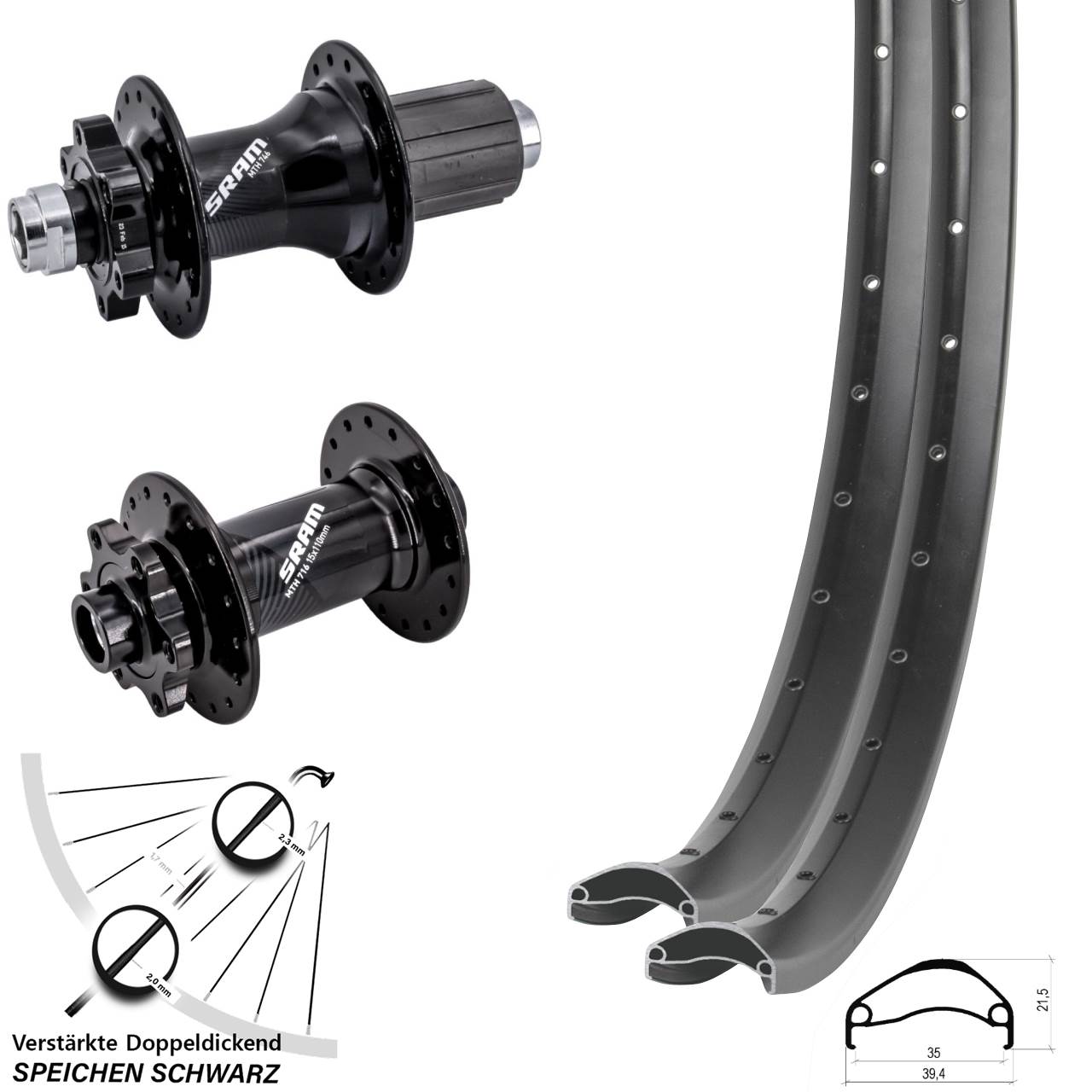 29 Zoll Ambrosio E35 Sram 716 746 Laufradsatz 6-Loch 15x110 12x148 8-11 fach HG