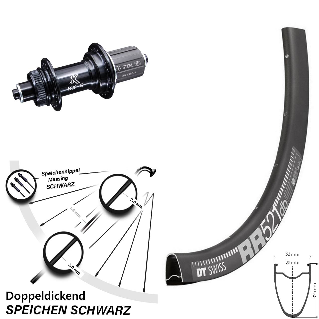 Hinterrad 28 Zoll DT Swiss RR521 KX-GS 5x135 Centerlock 8-12 fach HG