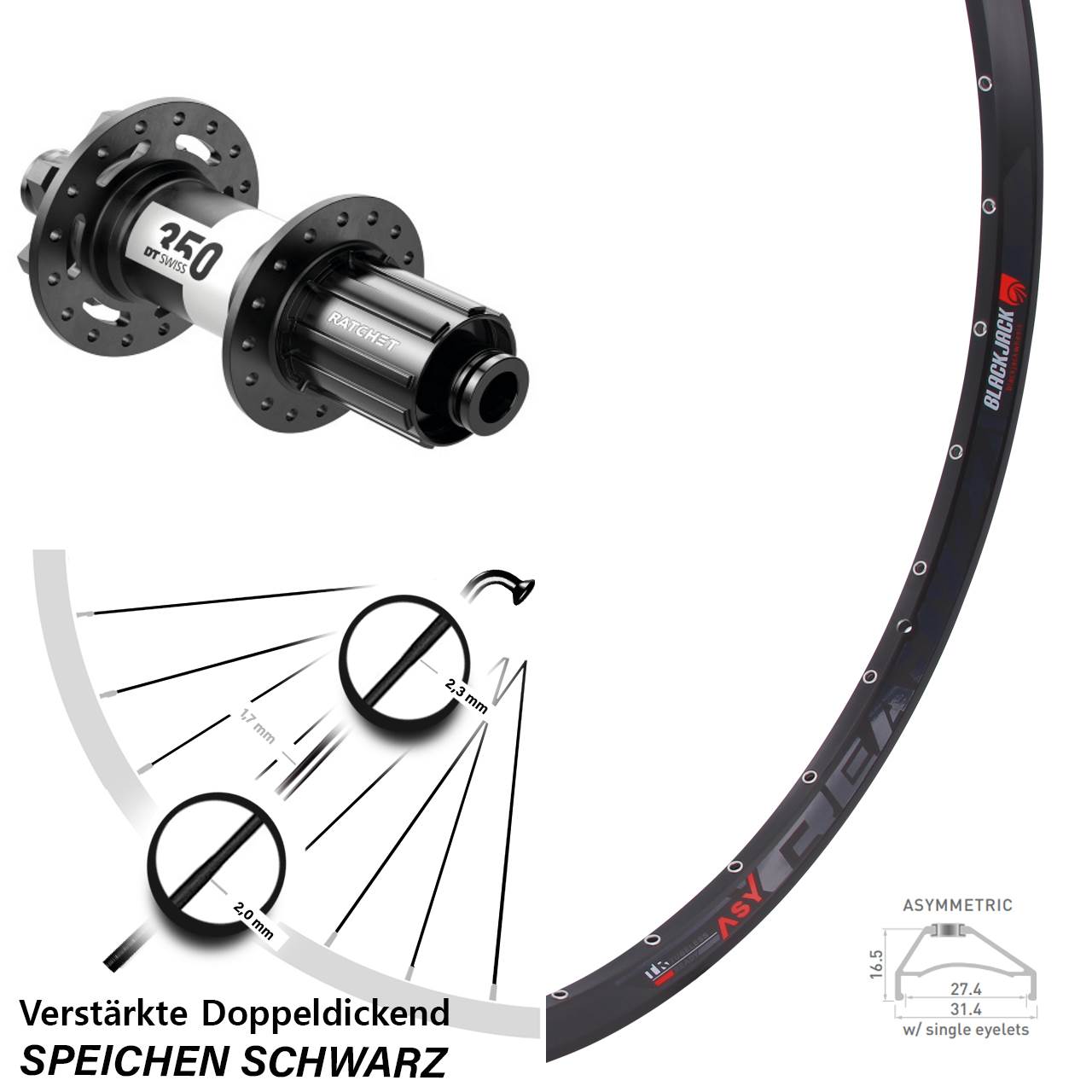 Rodi Ready 27 DT Swiss 350 650B Hinterrad 6-Loch 12x142 8-11 fach HG