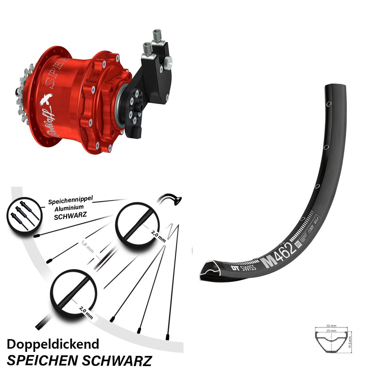 Hinterrad 27,5 Zoll DT Swiss M 462 Disc Rohloff Speedhub 500/14 CC DB OEM Tandem rot