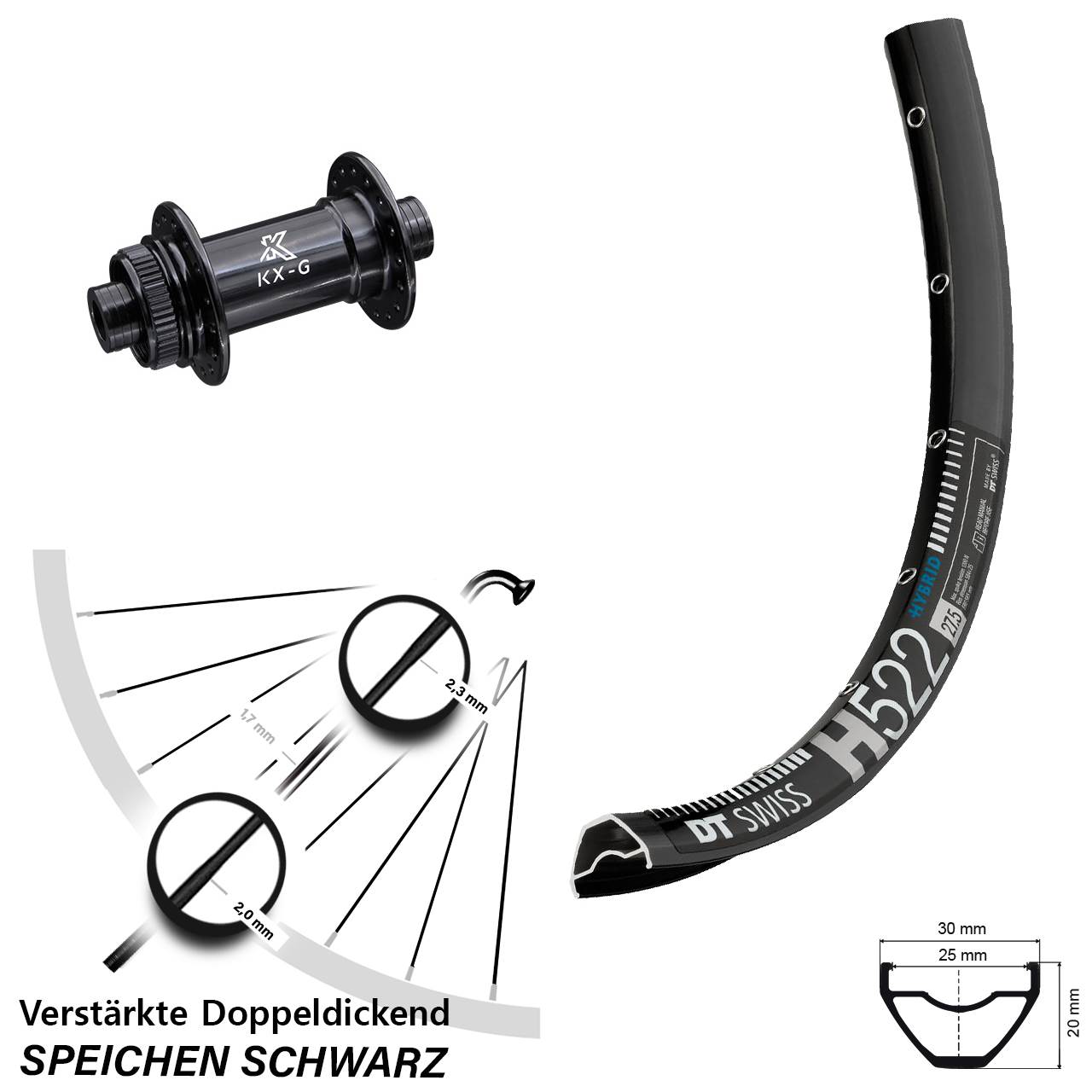 Disc Laufrad 27,5 Zoll DT Swiss H522 KX-G 15x100