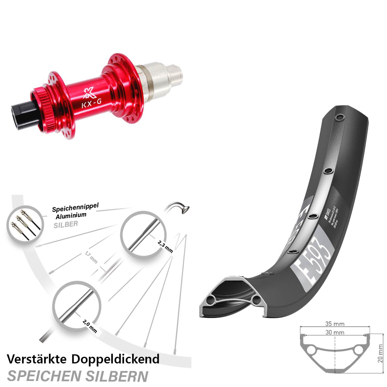 Disc Laufrad 29 Zoll DT Swiss E 593 KX-G rot XDR 12x142