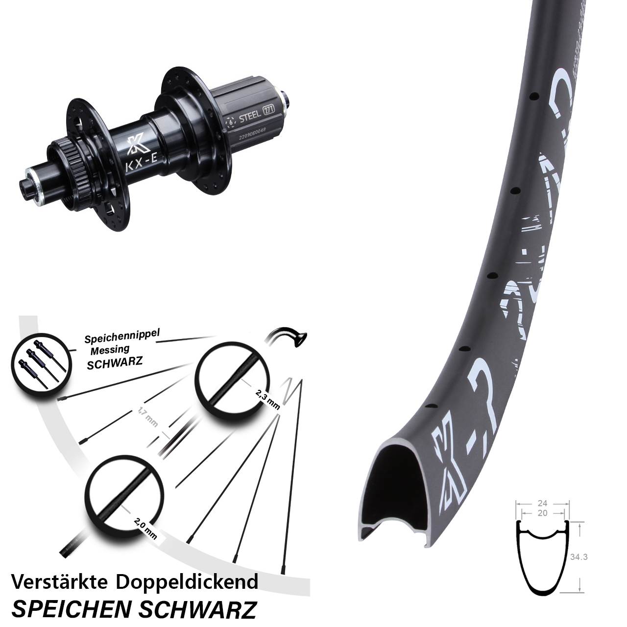 28-29 Zoll KX-R Road E-Bike 6 Kugellager Centerlock Hinterrad QR 8-12 fach