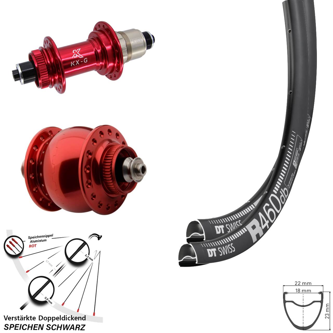 Disc Laufrad-Satz 28 Zoll DT Swiss R 460 KX-G SONdelux rot XDR 11-12 fach QR