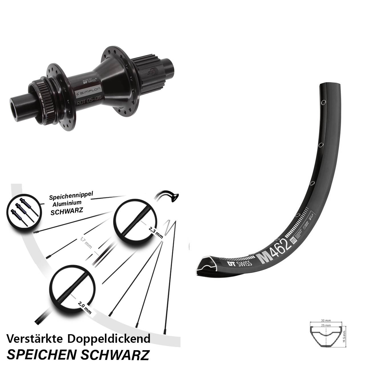 DT Swiss M462-370 Hybrid 27,5 Zoll Disc Laufrad 12x142 Shimano Micro Spline