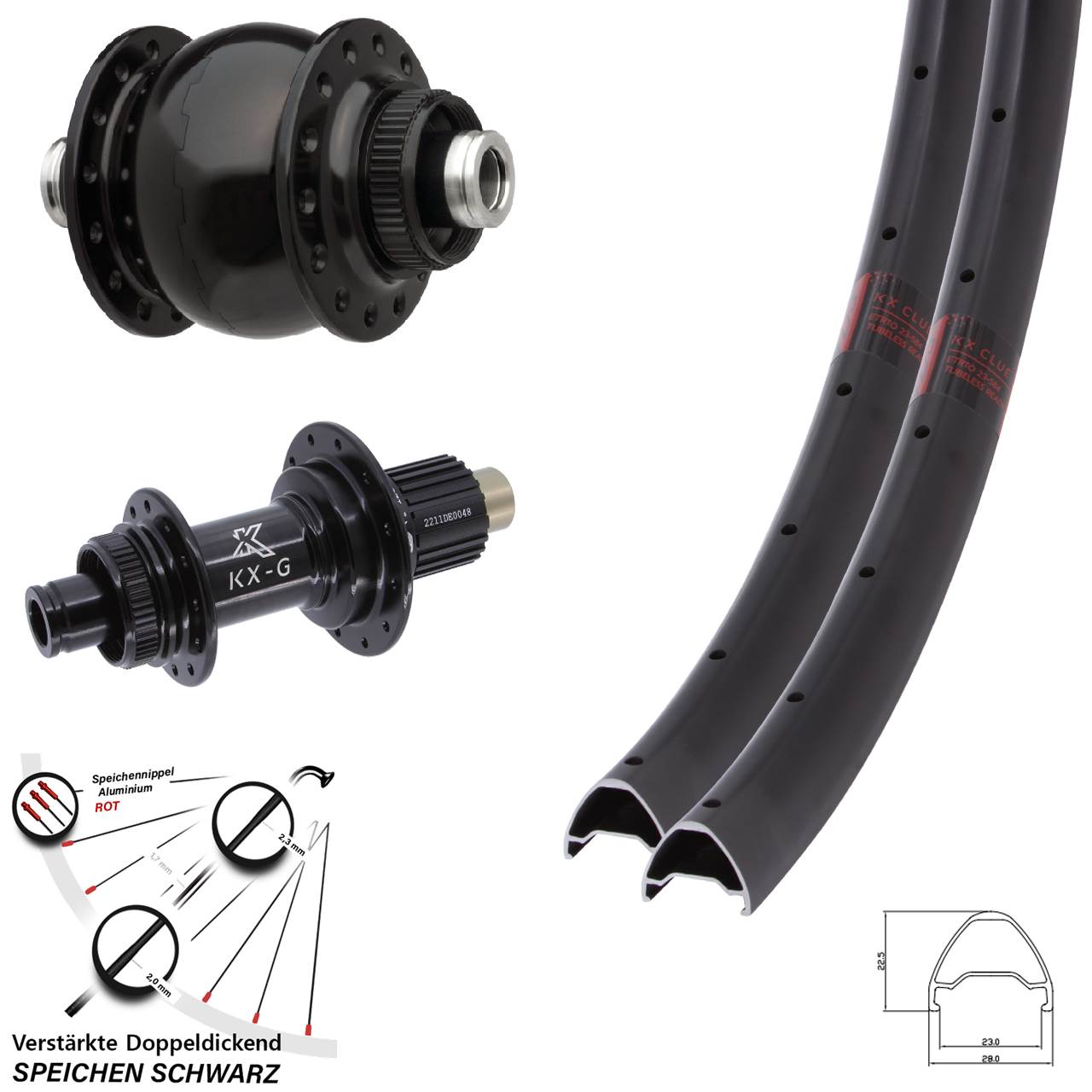 Laufradsatz 12x100/142 27,5 Zoll KX-G Clue Steckachse SON 28 Shimano Micro Spline