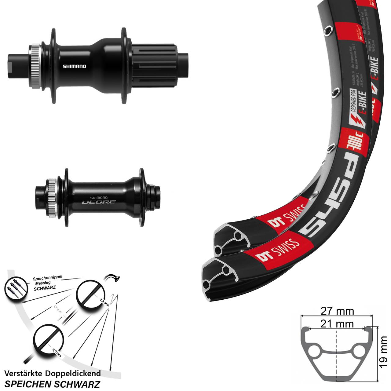 28-29 Zoll DT Swiss 545 Shimano FH-TC500 HB-M6010-B Disc Laufradsatz Boost 8-11 fach