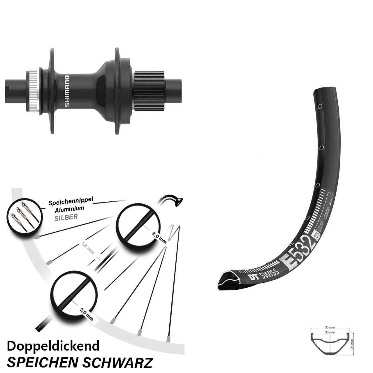 Centerlock Hinterrad 12x142 27,5 Zoll DT Swiss E532 Shimano FH-MT410 Shimano Micro Spline