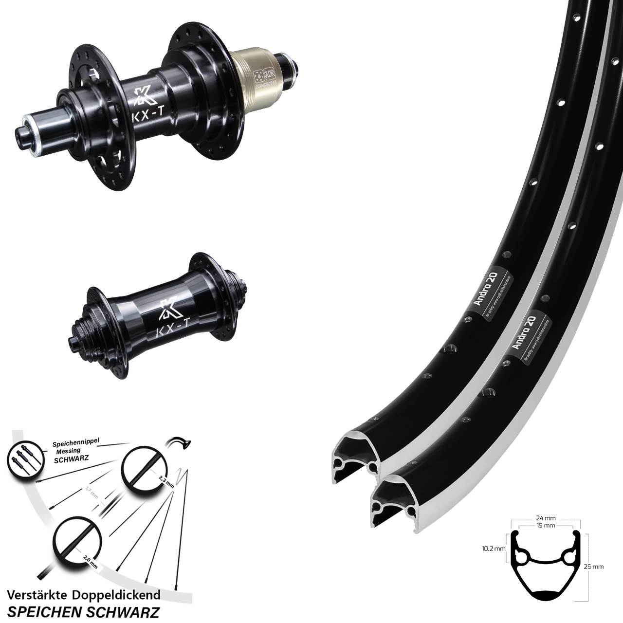 28 Zoll Ryde Andra 20 KX-T Laufradsatz QR XD 11-12 fach