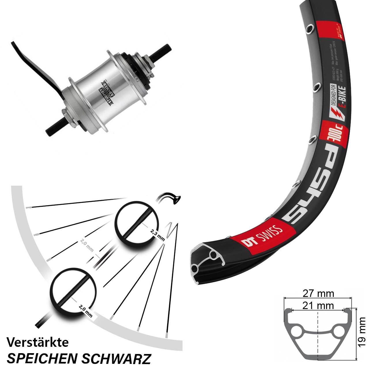26 Zoll Hinterrad DT Swiss 545D Sturmey Archer IHS3C 3 Gang Rücktritt