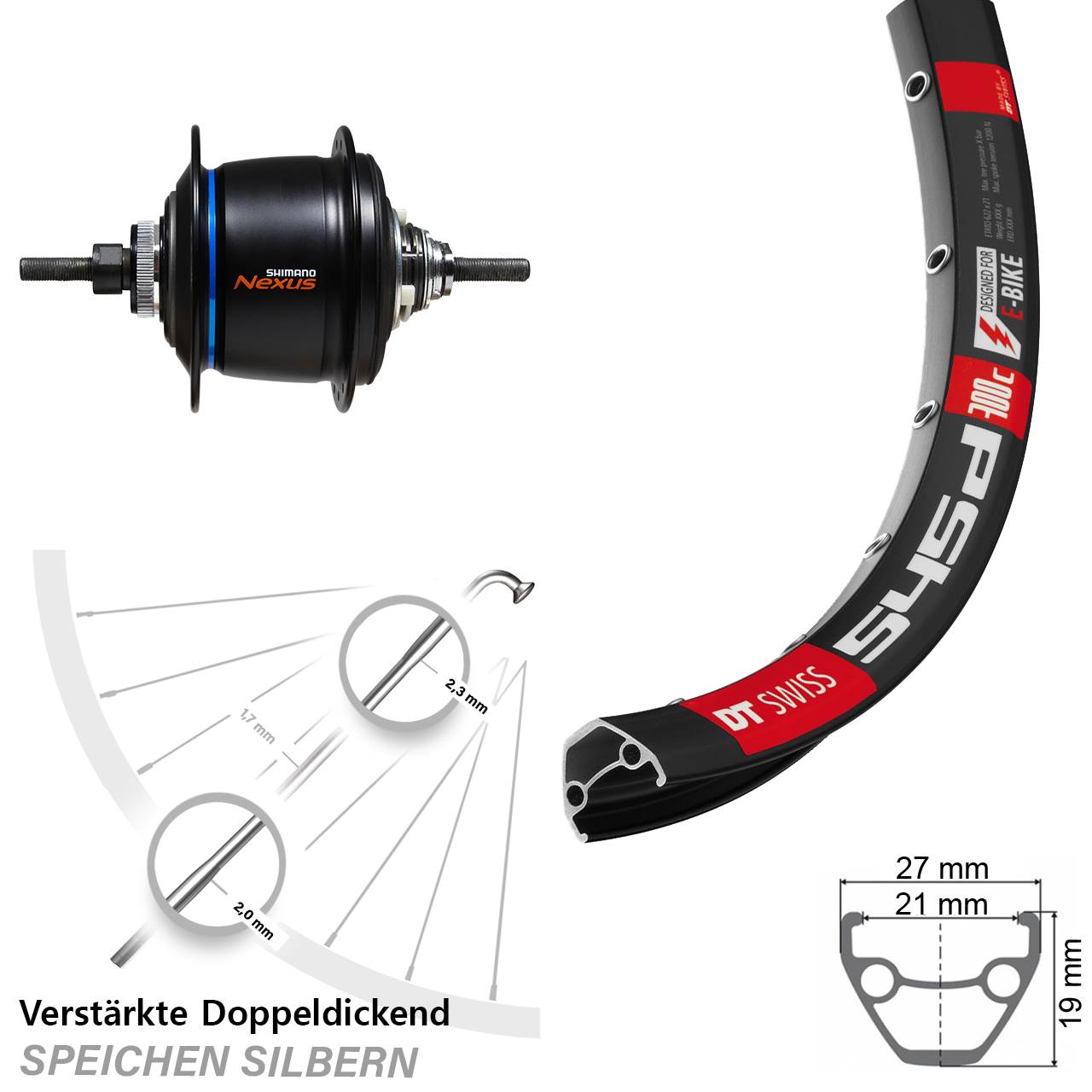 26 Zoll Hinterrad DT Swiss 545D Disc Shimano Nexus SG-C6060-8D Di2 8 Gang