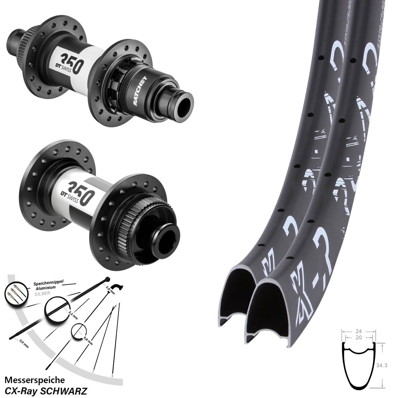 Disc Laufrad-Satz 29 Zoll KX-R Road DT Swiss 350 Ratchet 36 XDR 12x100/142 CX-Ray