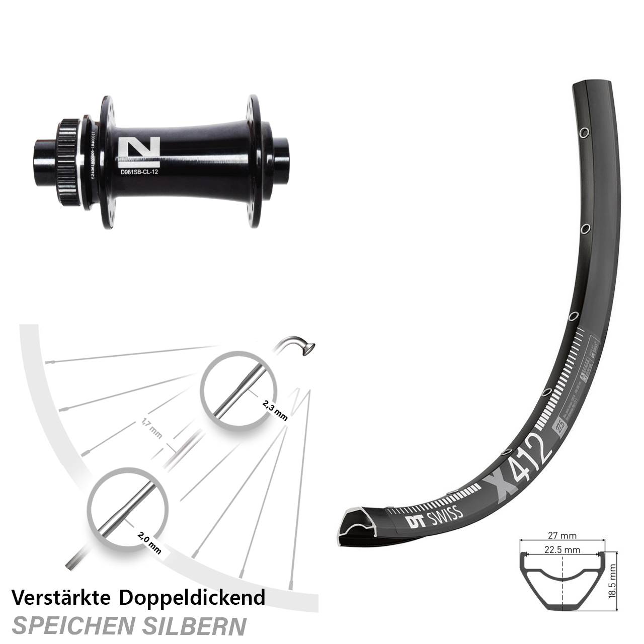 Vorderrad Centerlock 12x100 28 Zoll DT Swiss X412 Novatec D981