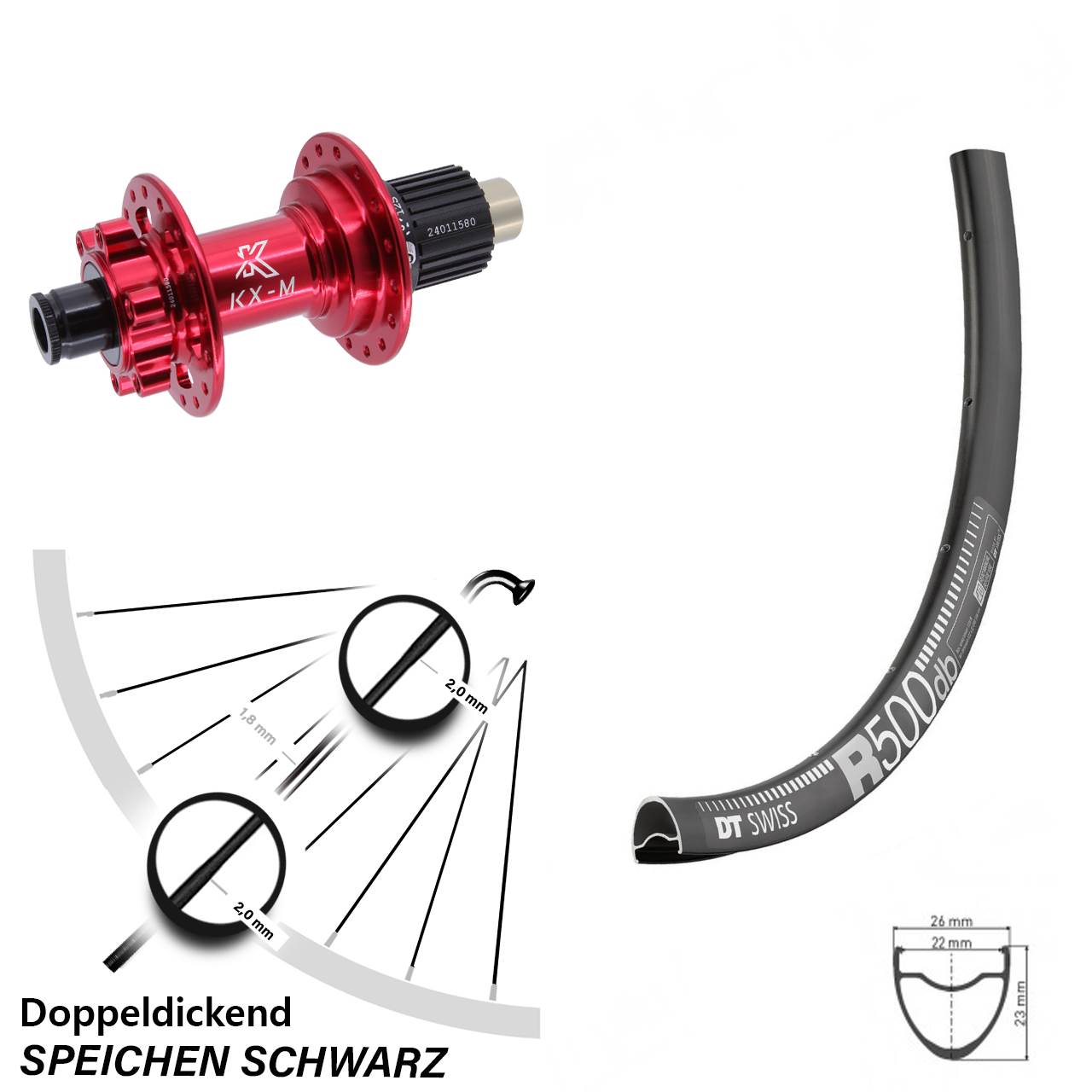 DT Swiss R 500 28 Zoll Hinterrad KX-M rot Micro Spline 12x142