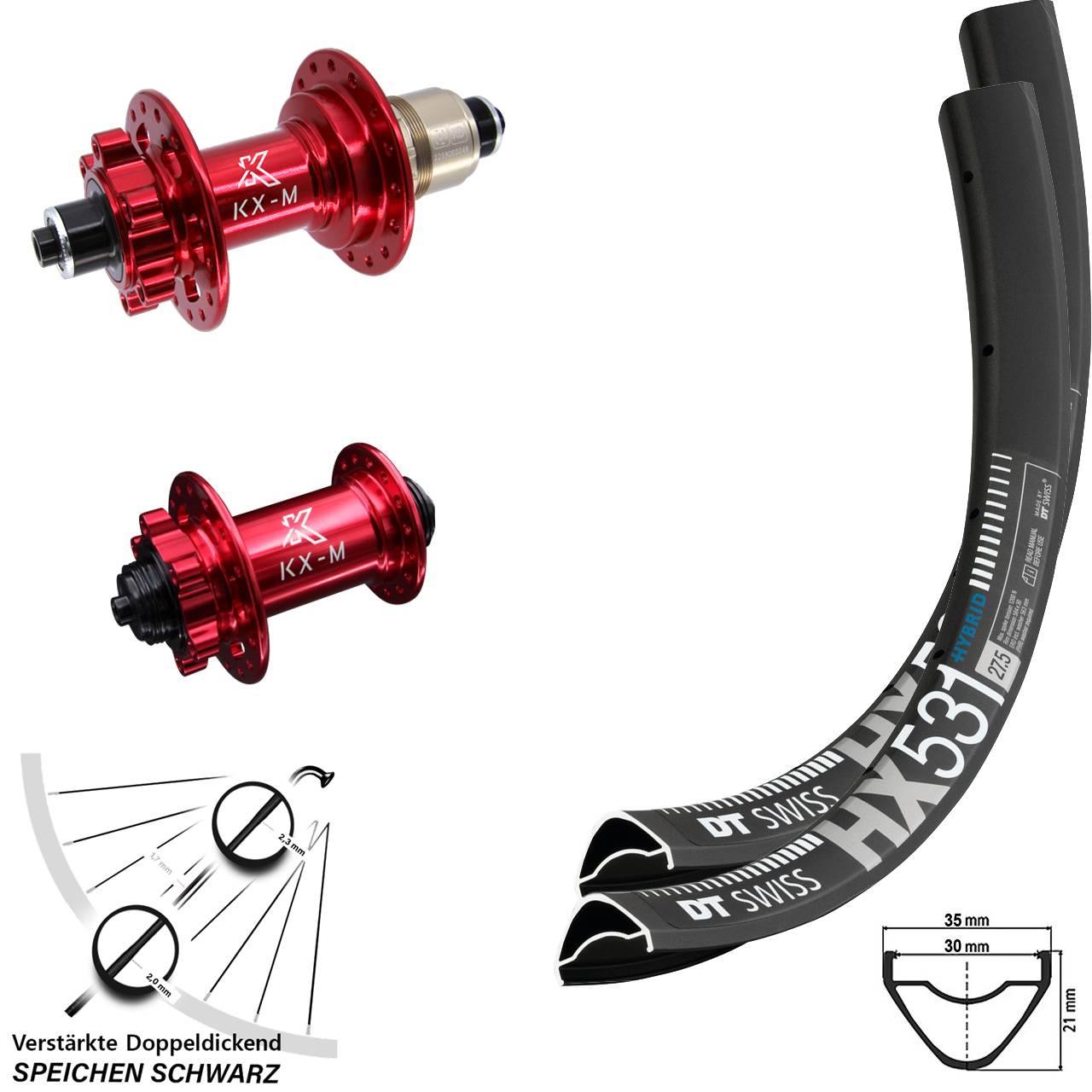 DT Swiss HX531 KX-M rot 29 Zoll Laufradsatz 6-Loch QR XD