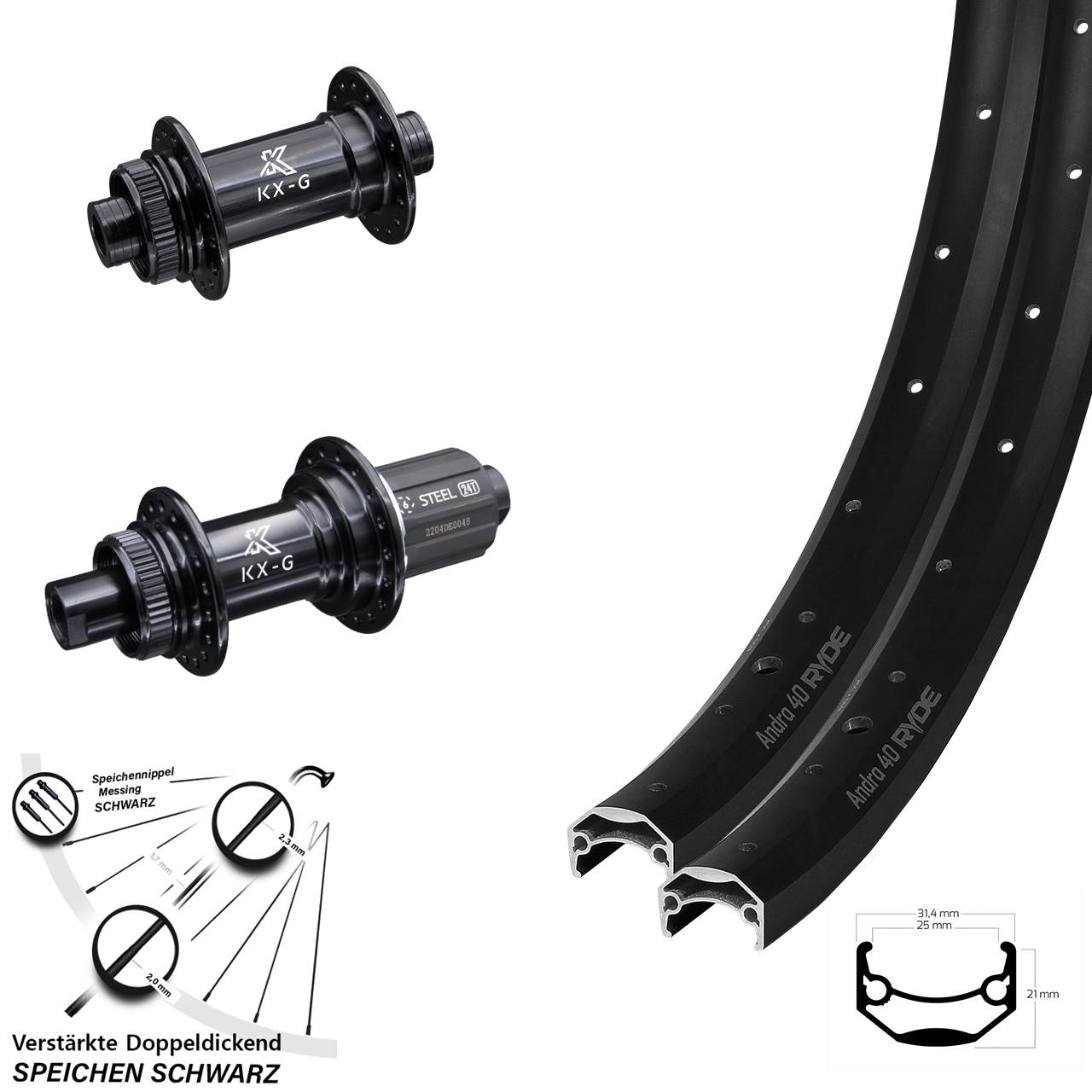 Laufradsatz Centerlock 27,5 Zoll Ryde Andra 40 KX-GS Heavy Duty 8-12 fach HG 15x100 12x142