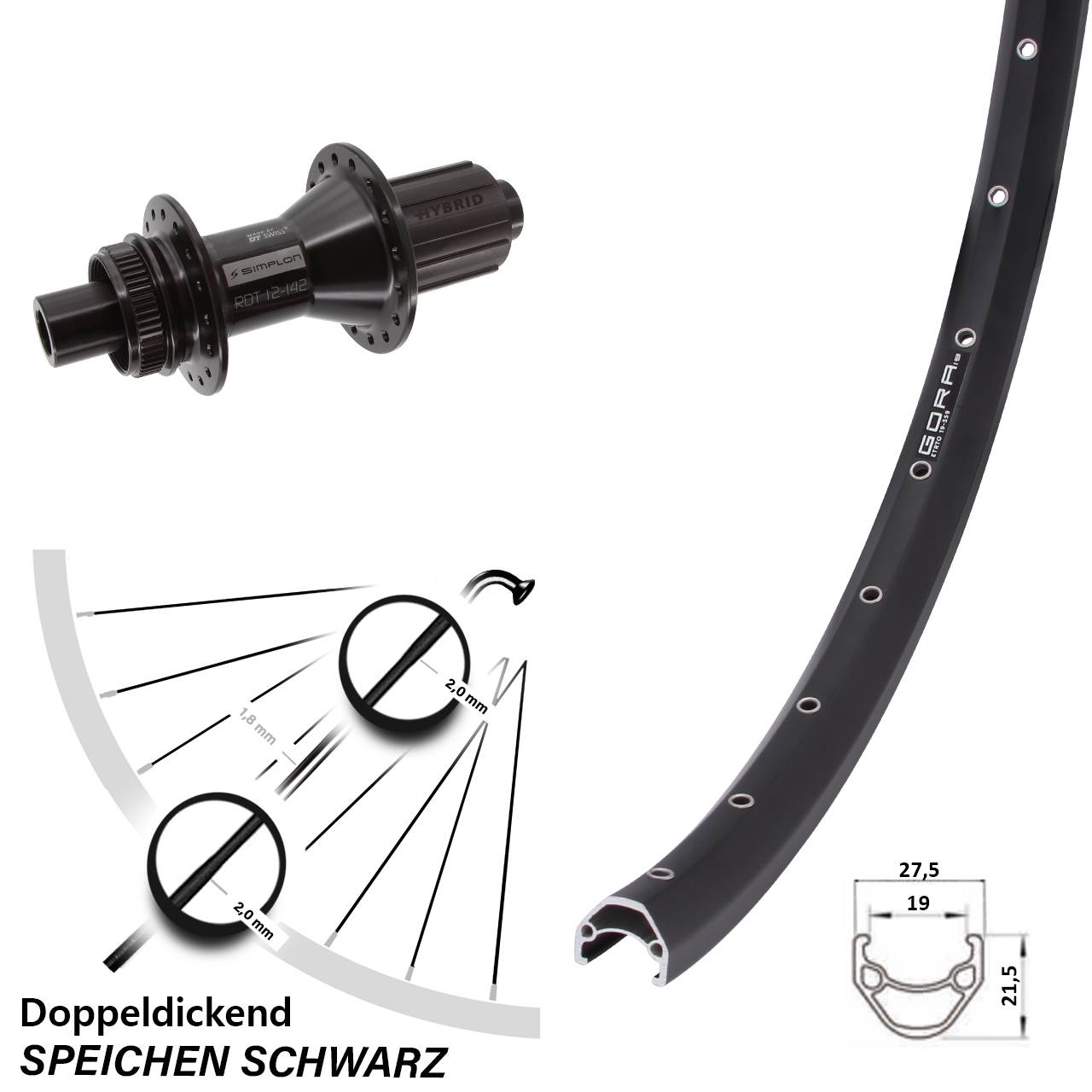Centerlock Hinterrad 28 Zoll Gora 19 DT Swiss 370 Hybrid 8-11 fach 12x142