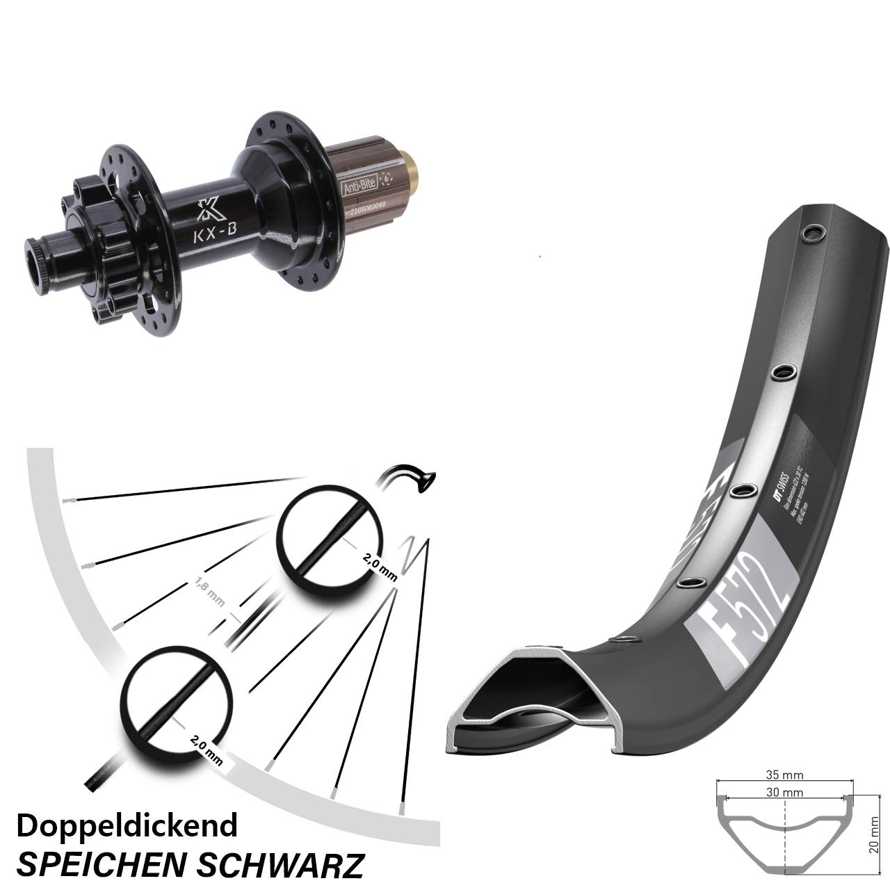 6-Loch Hinterrad 12x148 29 Zoll DT Swiss F 572 KX-B 8-11 fach HG