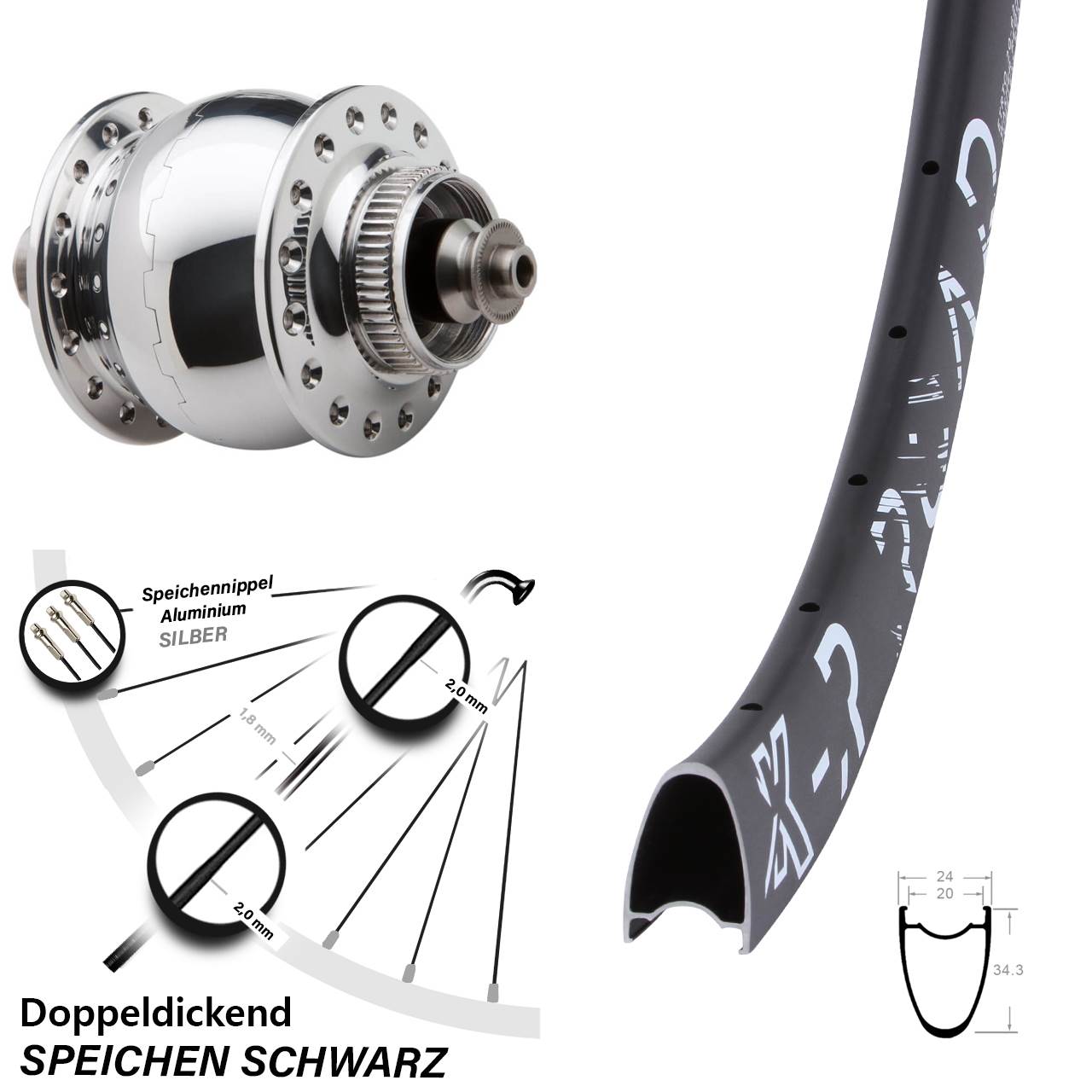 SONdelux KX-R Road 28-29 Zoll Disc Laufrad mit Nabendynamo für Schnellspanner