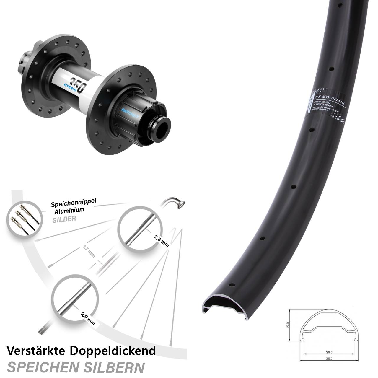 29 Zoll Hinterrad KX Mountain DT Swiss 350 Hybrid 6-Loch 12/142 Singlespeed