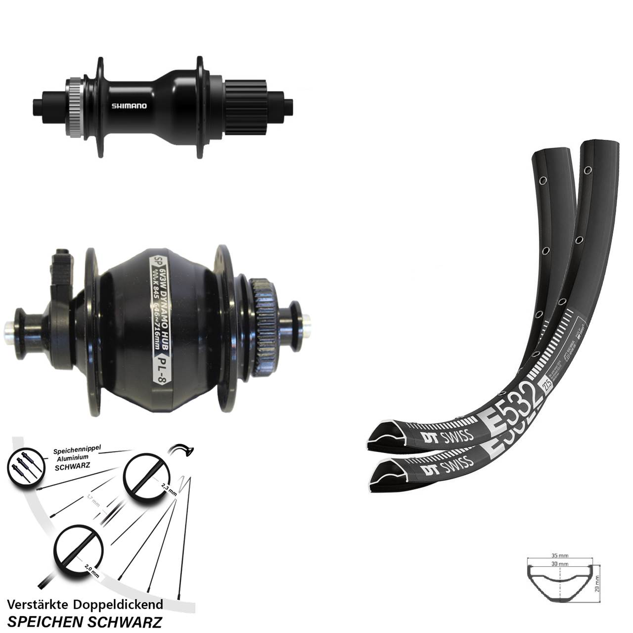Disc Laufrad-Satz 29 Zoll DT Swiss E532 Shimano FH-QC500 Shutter PL-8 Micro Spline QR