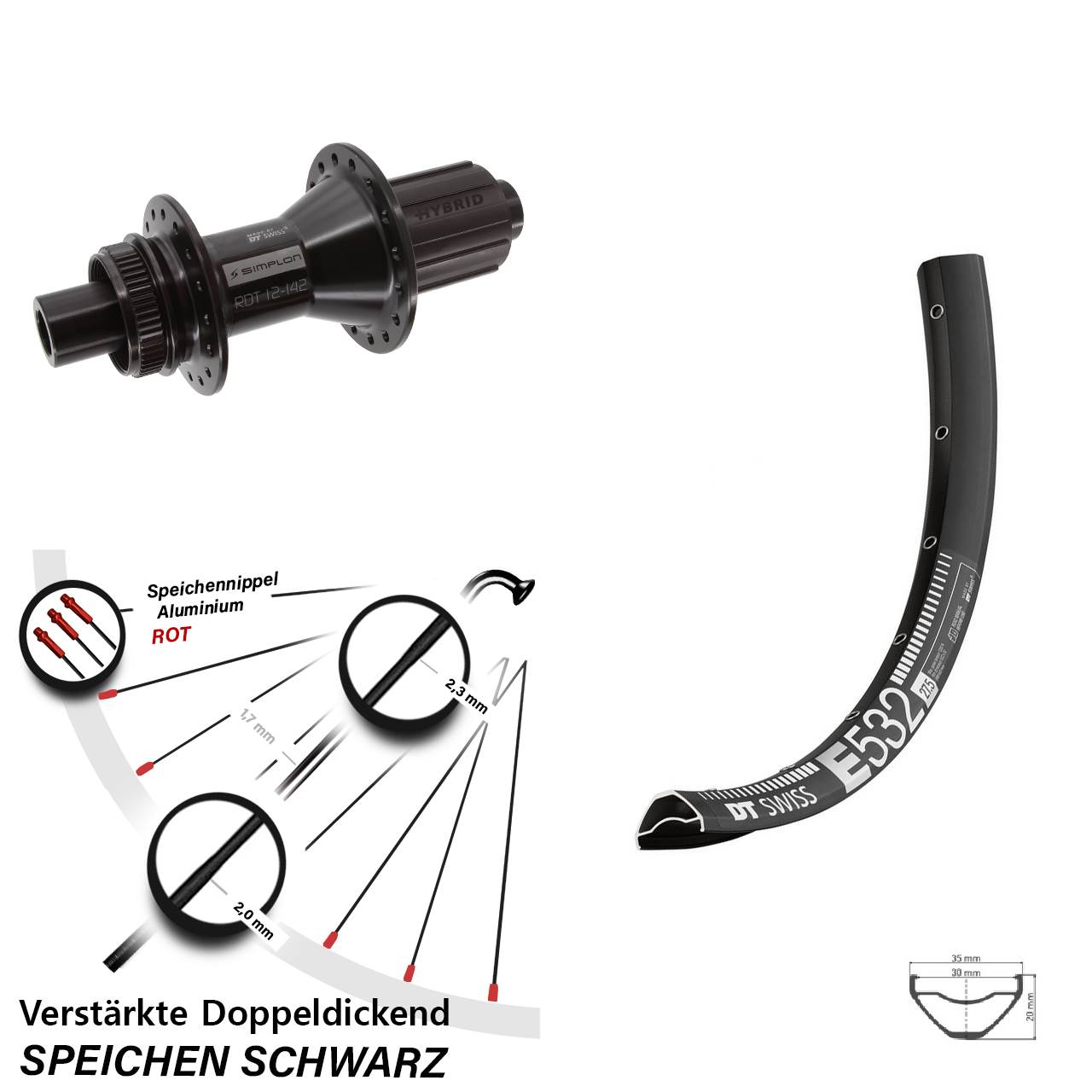 29 Zoll DT Swiss E 532-370 Hybrid Hinterrad Centerlock 12x142 8-11 fach HG